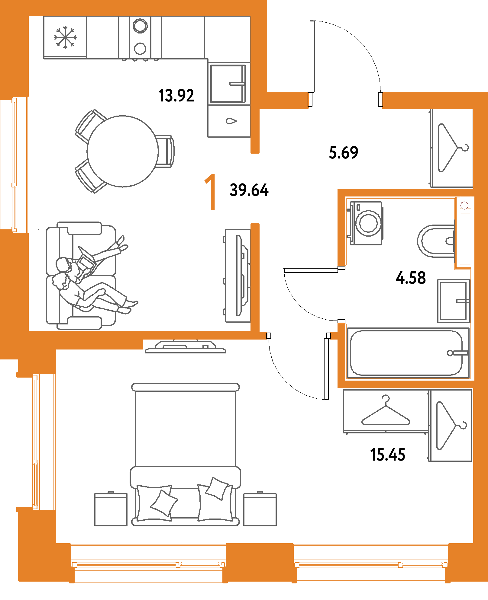 ЖК "Страна.Парковая"-1-комнатная 39.64 м²