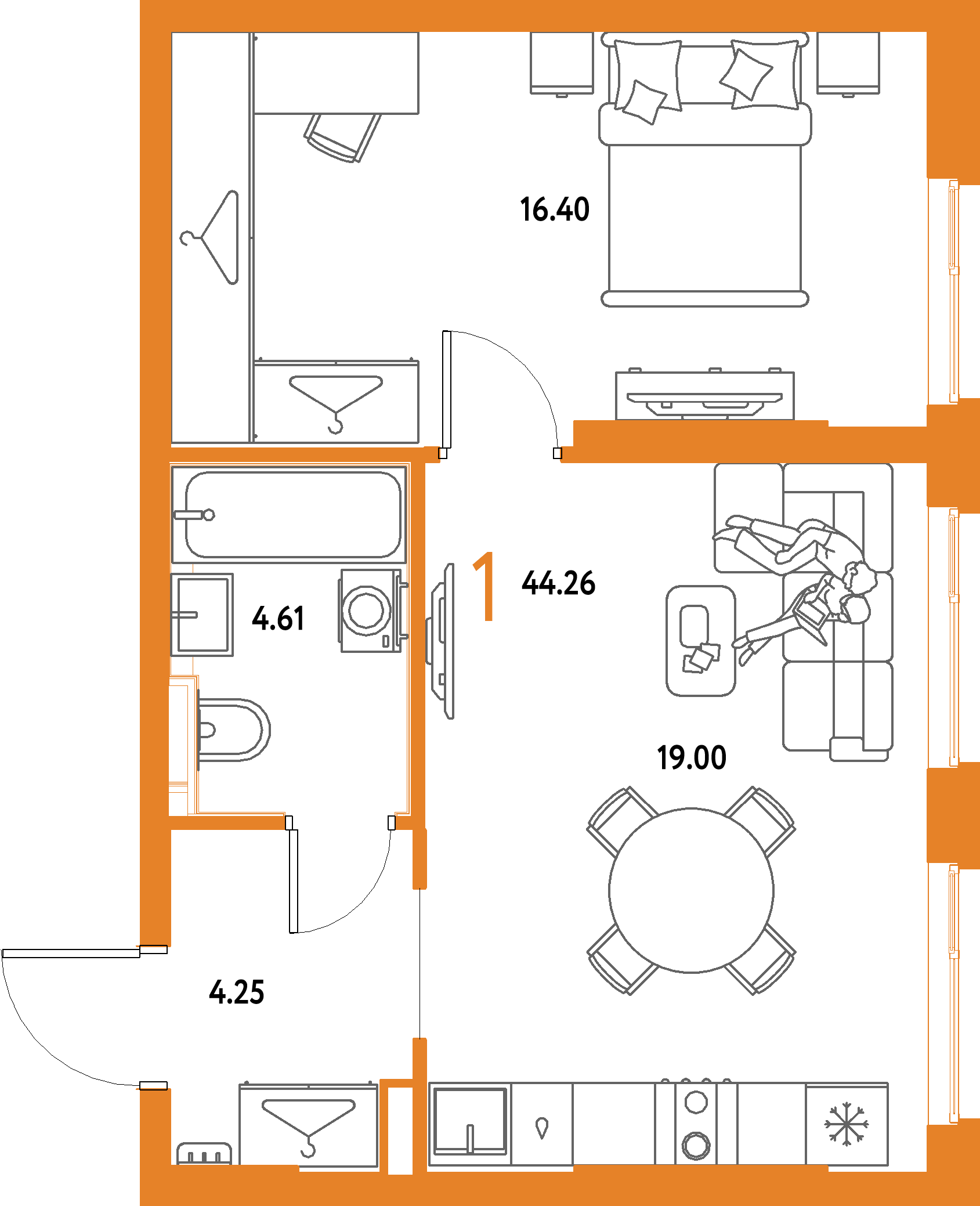 ЖК "Страна.Парковая"-1-комнатная 44.26 м²