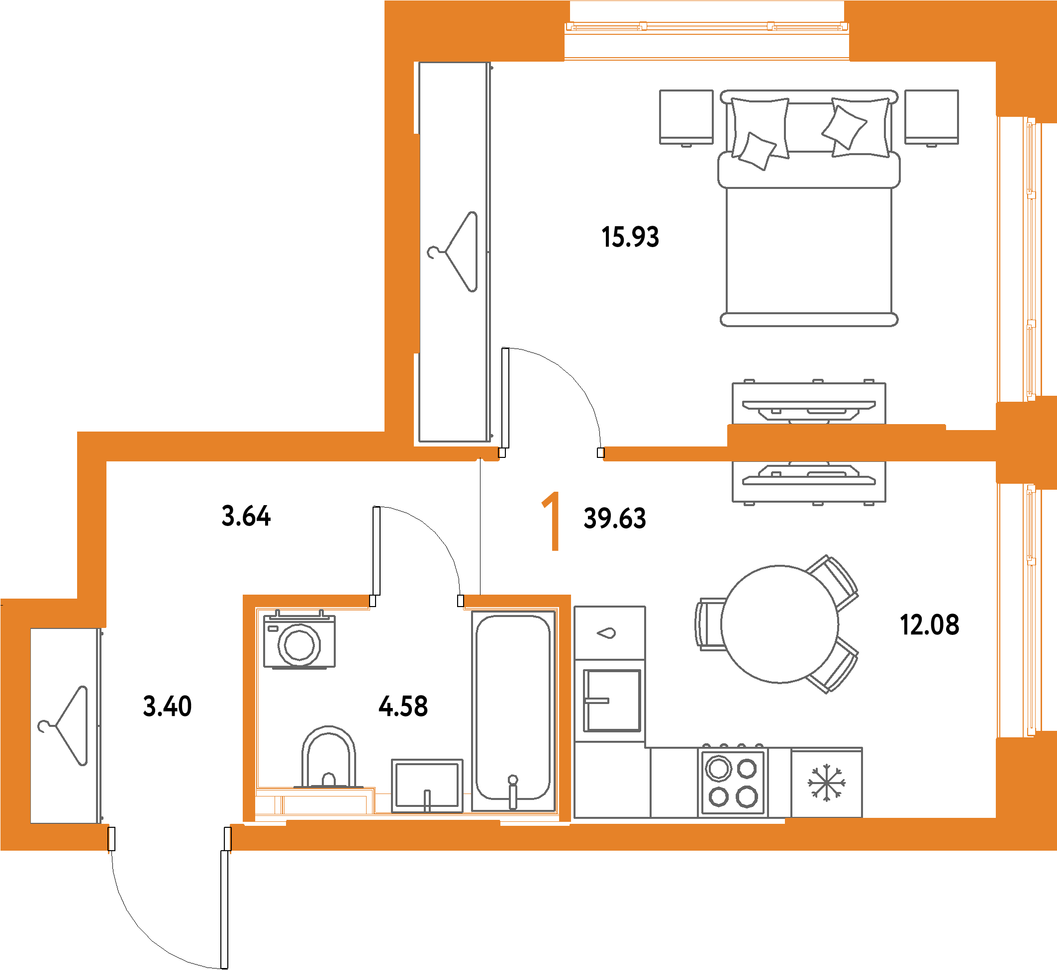 ЖК "Страна.Парковая"-1-комнатная 39.63 м²