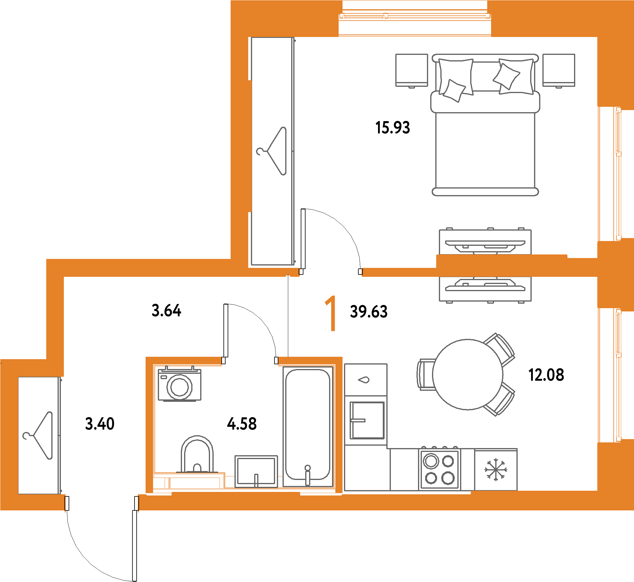 ЖК "Страна.Парковая"-1-комнатная 39.63 м²
