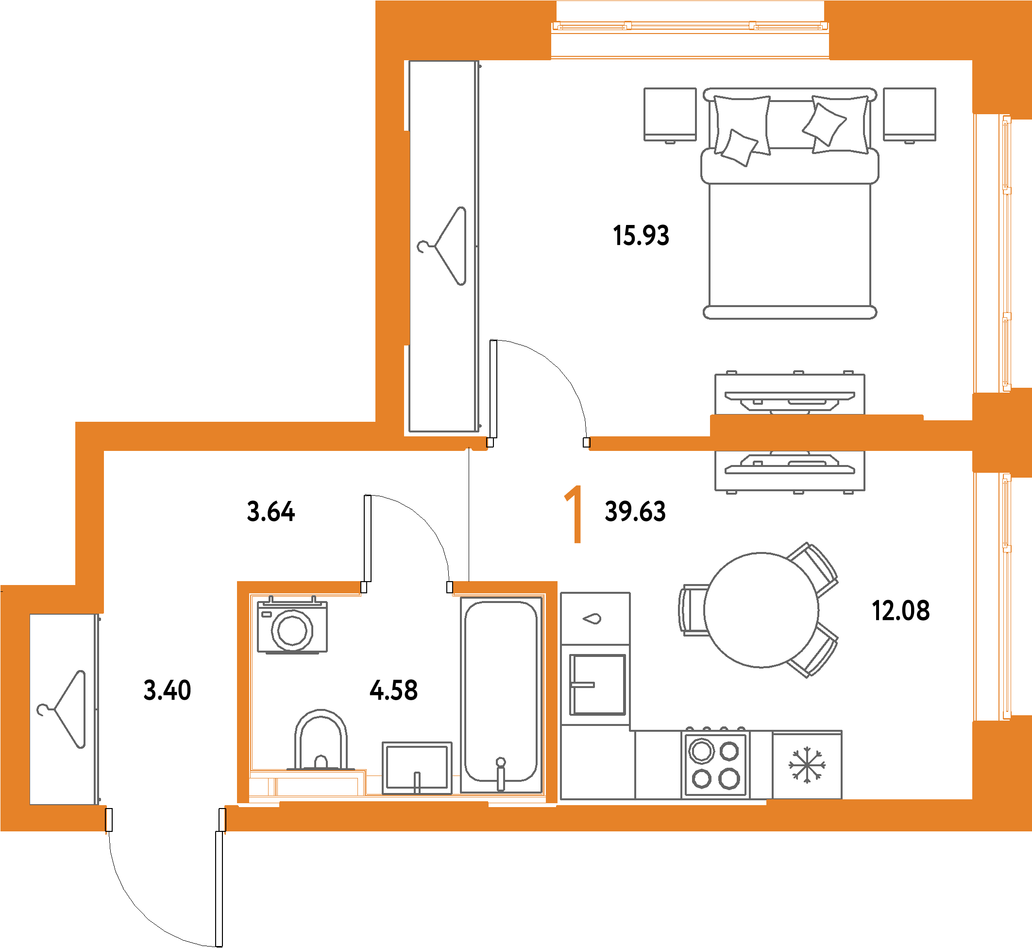 ЖК "Страна.Парковая"-1-комнатная 39.63 м²