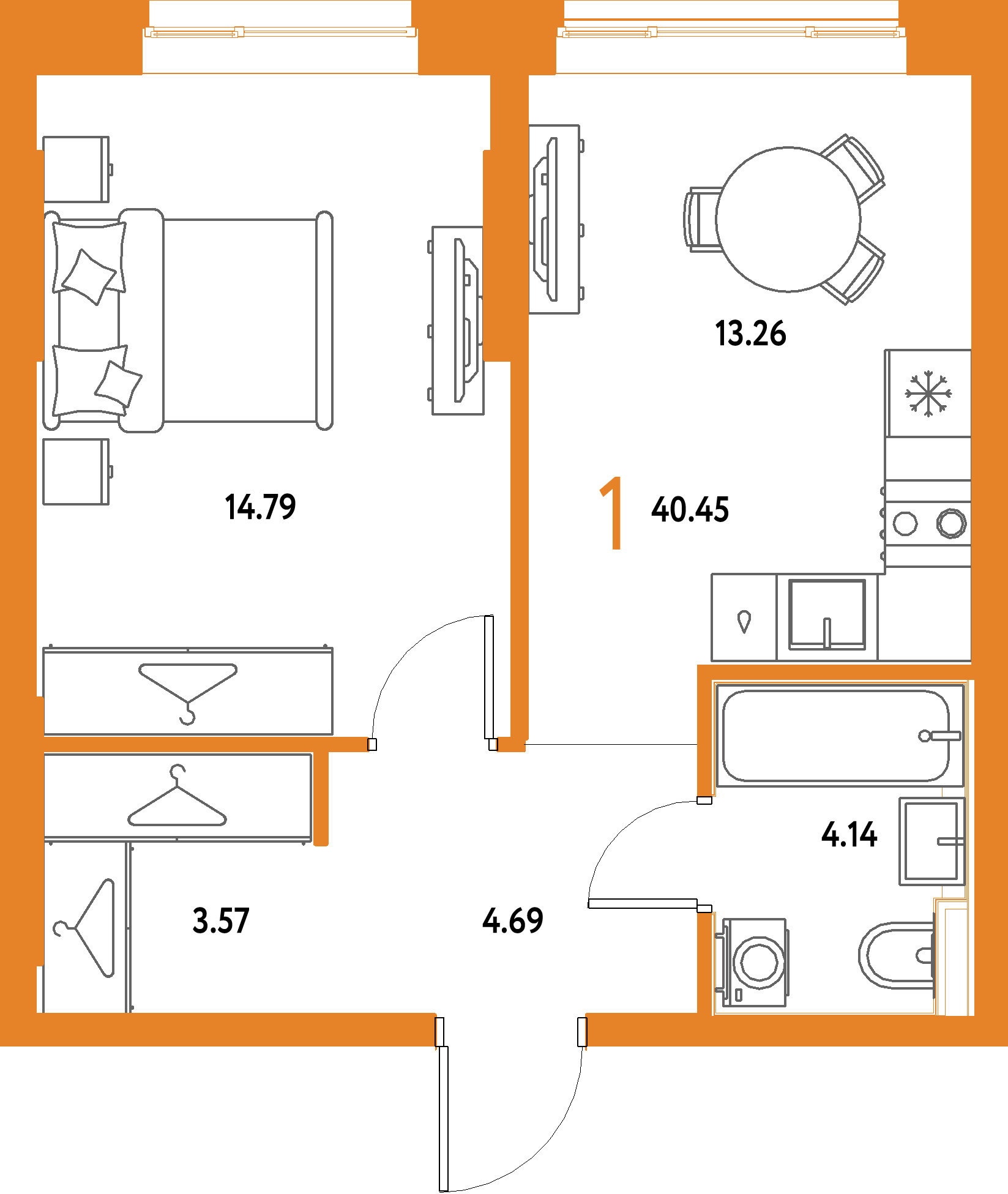 ЖК "Страна.Парковая"-1-комнатная 40.45 м²