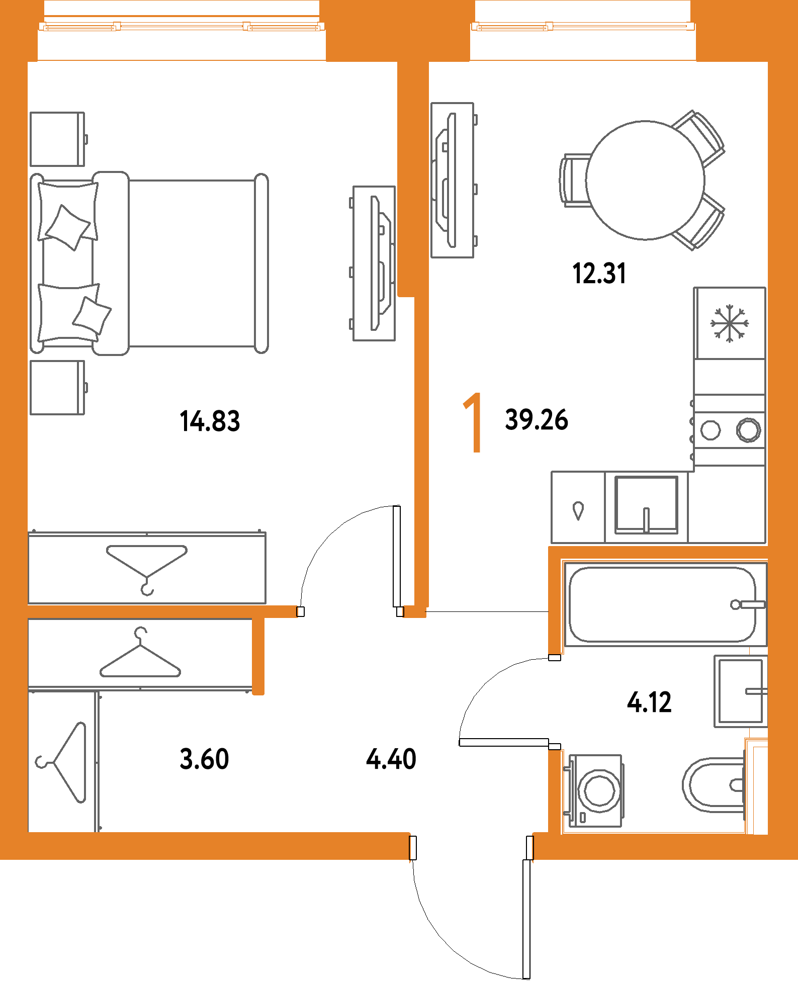 ЖК "Страна.Парковая"-1-комнатная 39.26 м²