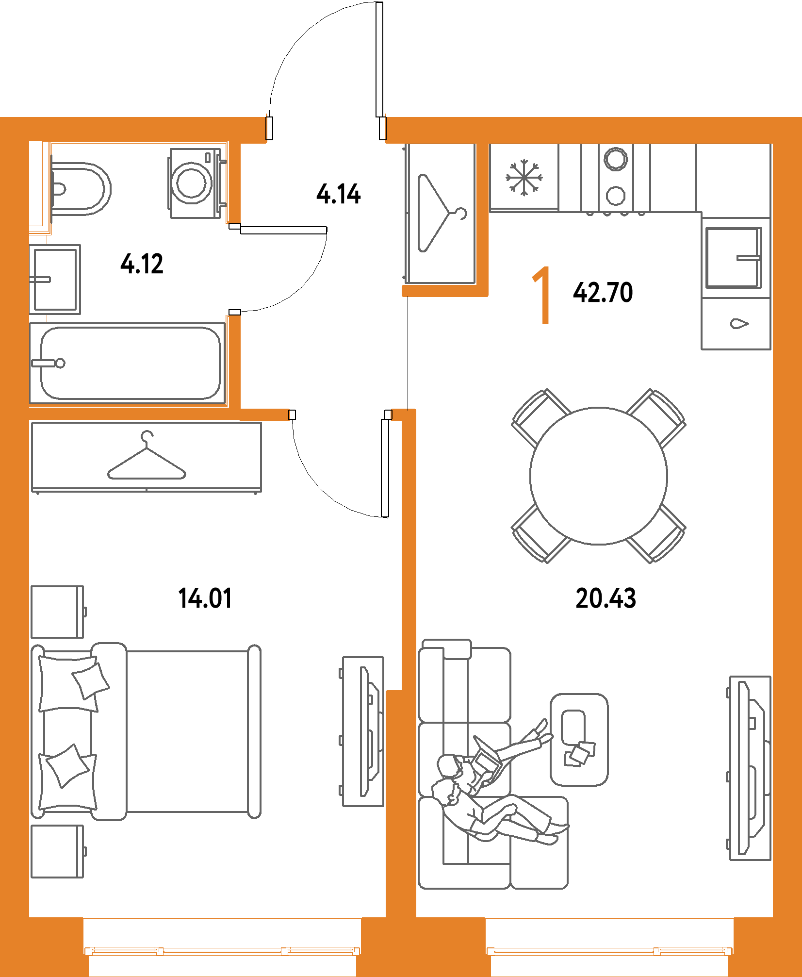 ЖК "Страна.Парковая"-1-комнатная 42.7 м²