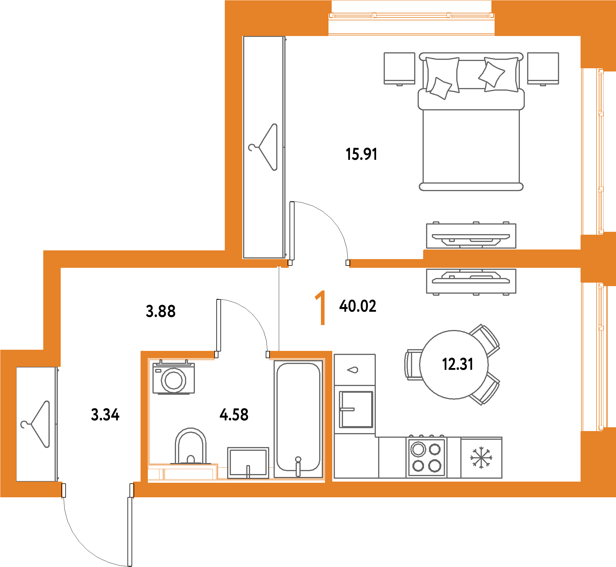 ЖК "Страна.Парковая"-1-комнатная 40.02 м²