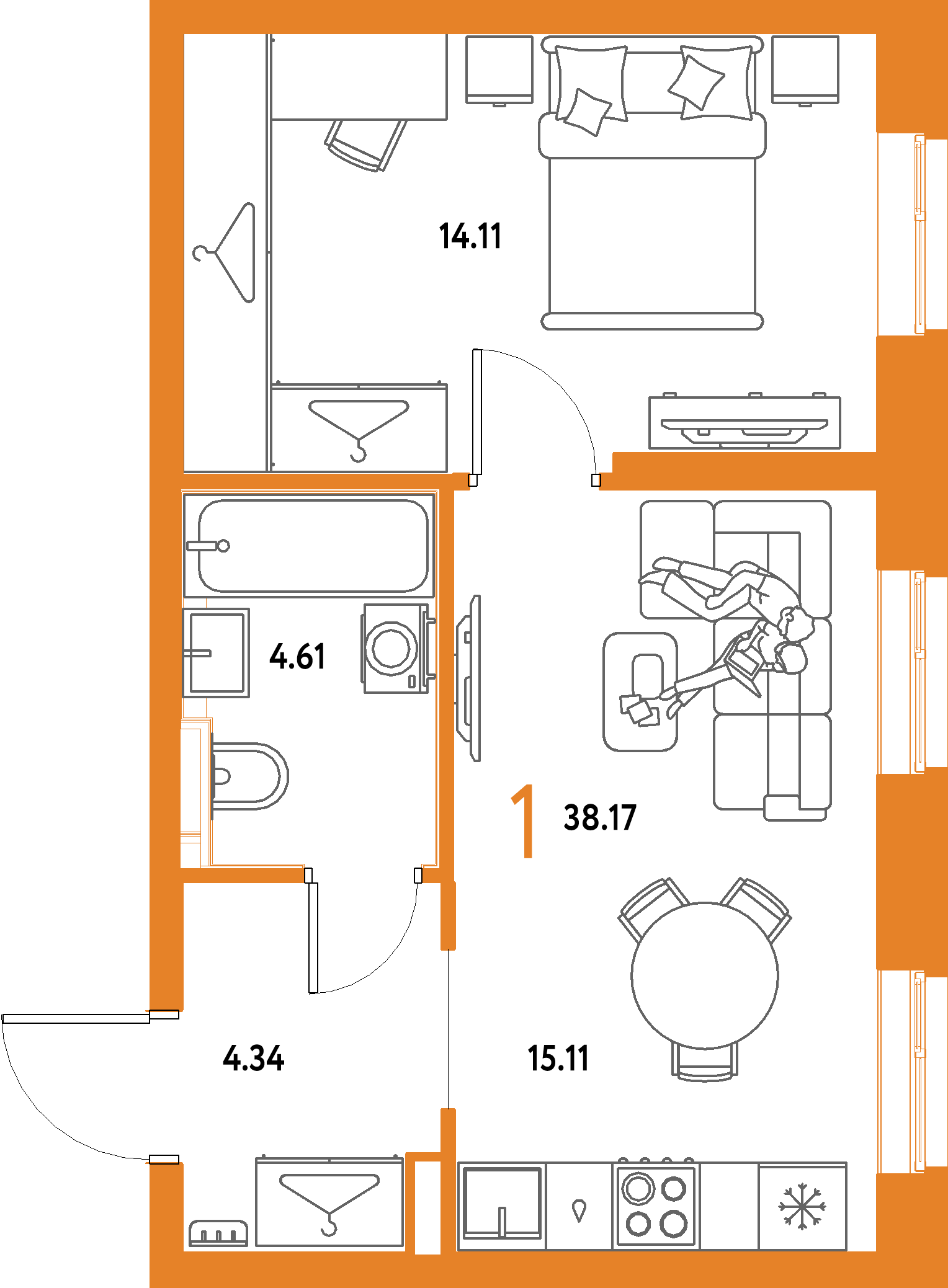ЖК "Страна.Парковая"-1-комнатная 38.17 м²