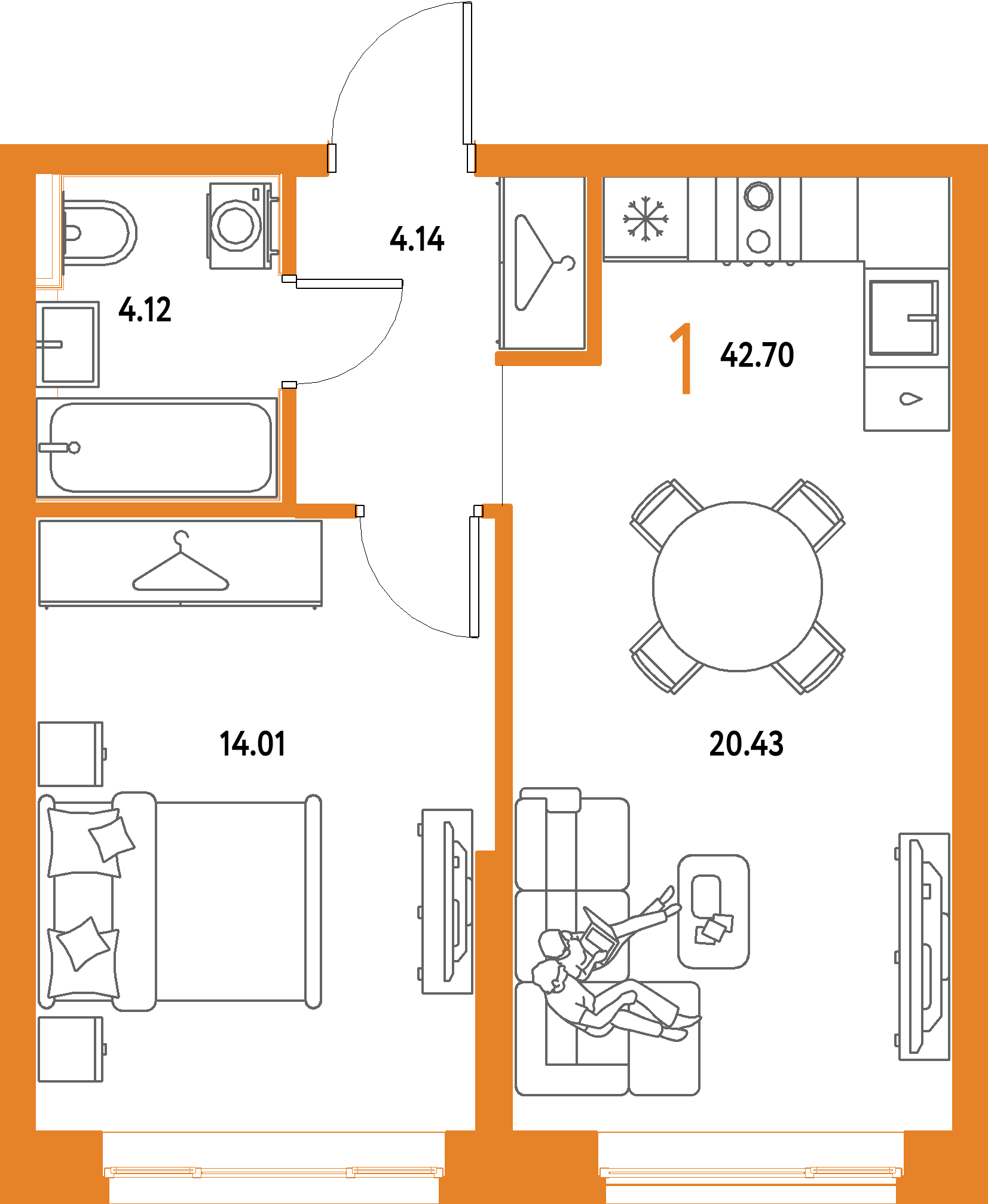 ЖК "Страна.Парковая"-1-комнатная 42.7 м²
