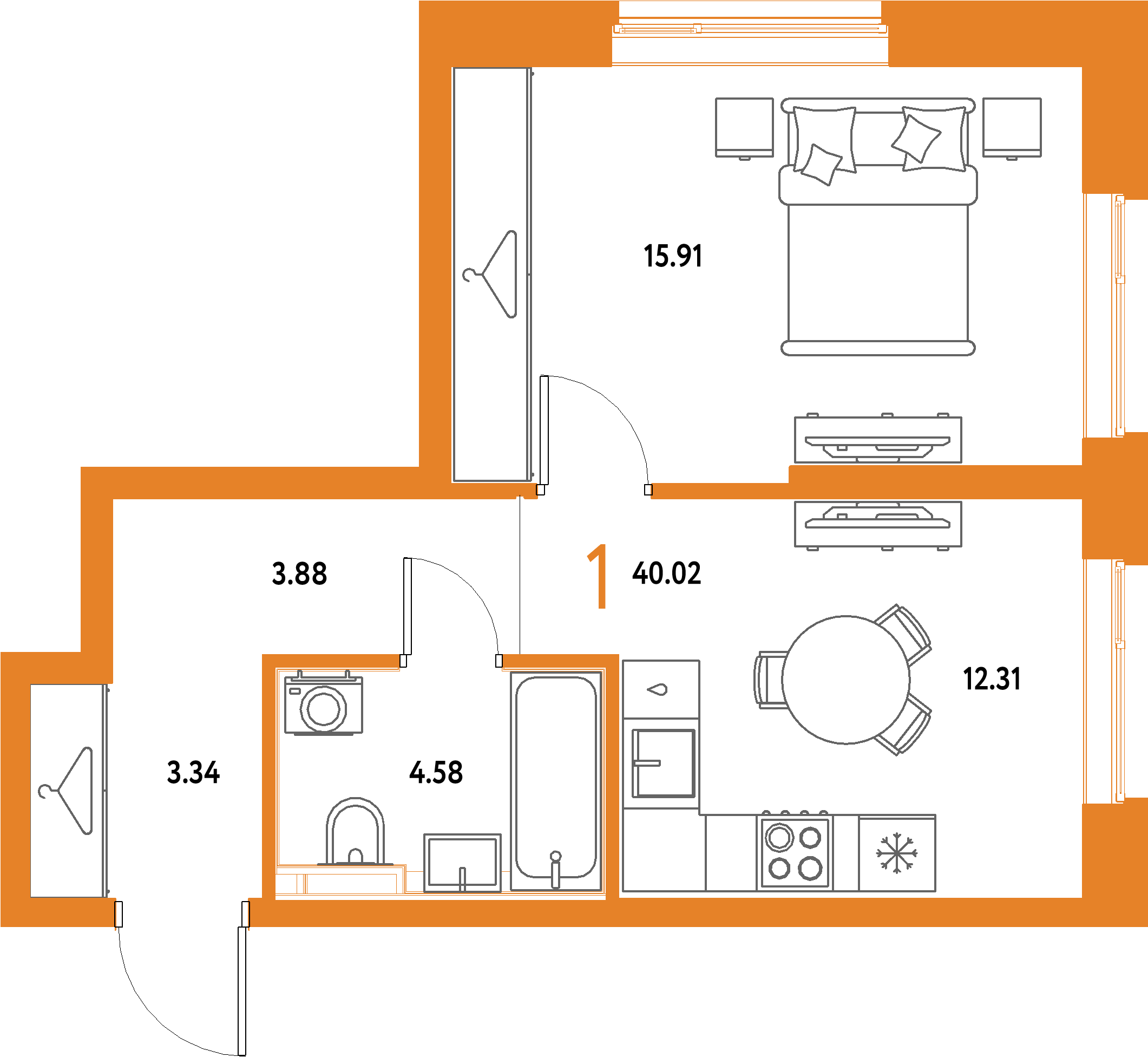 ЖК "Страна.Парковая"-1-комнатная 40.02 м²