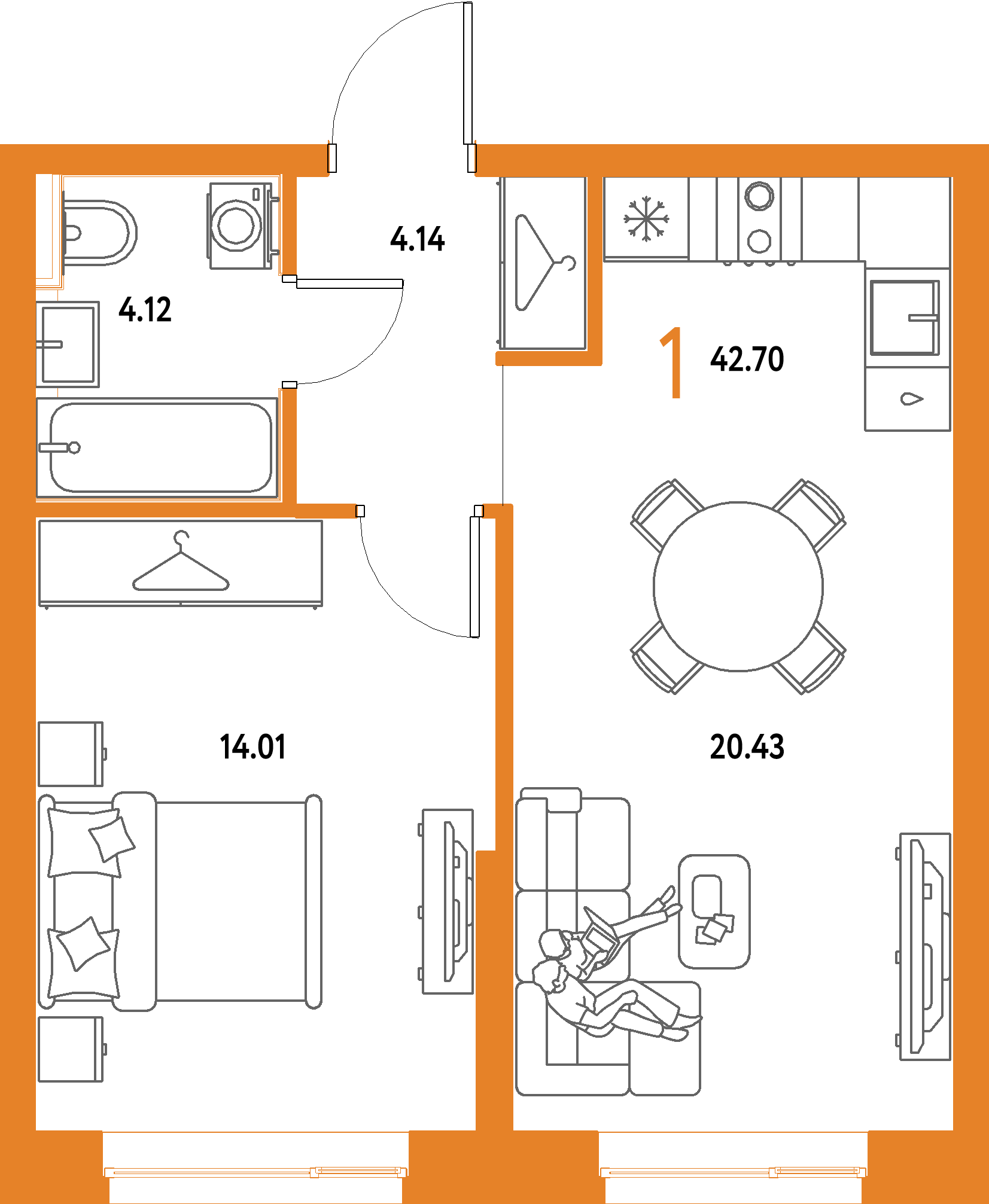 ЖК "Страна.Парковая"-1-комнатная 42.7 м²