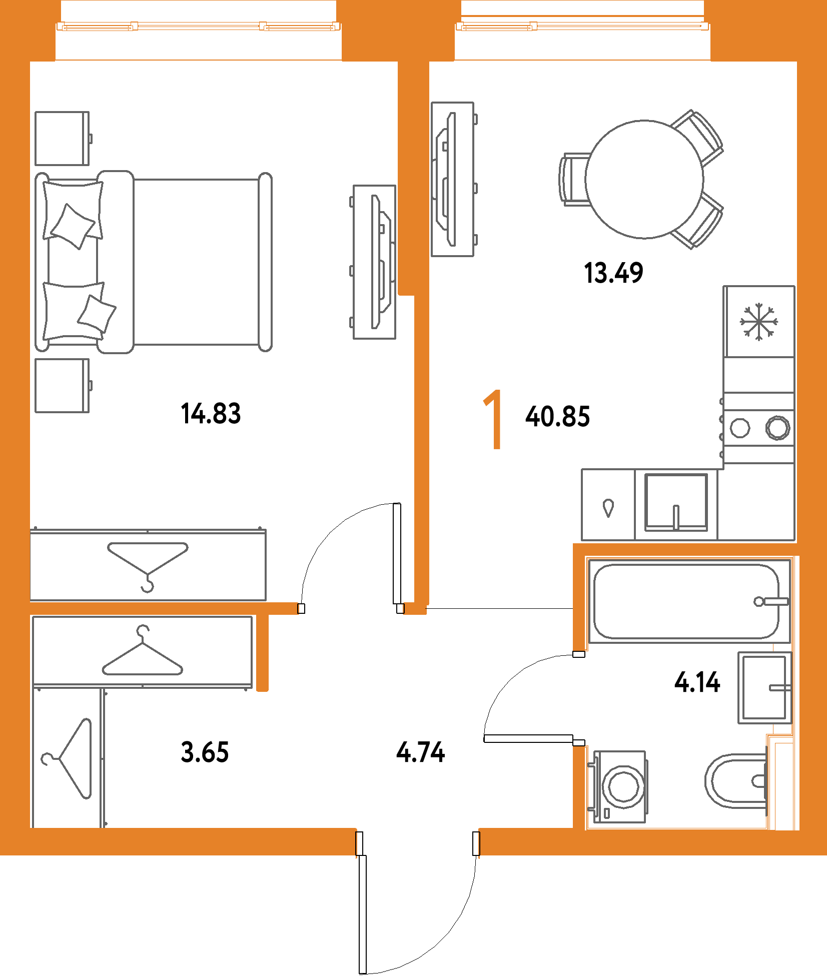 ЖК "Страна.Парковая"-1-комнатная 40.85 м²