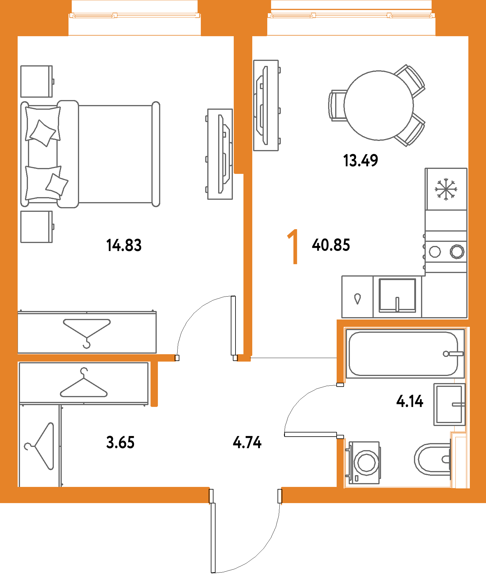 ЖК "Страна.Парковая"-1-комнатная 40.85 м²