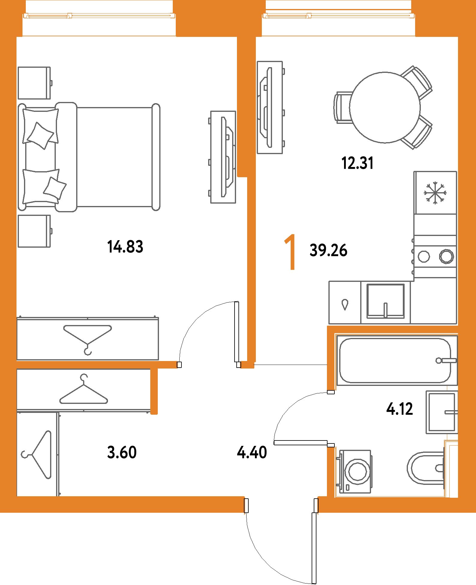 ЖК "Страна.Парковая"-1-комнатная 39.26 м²
