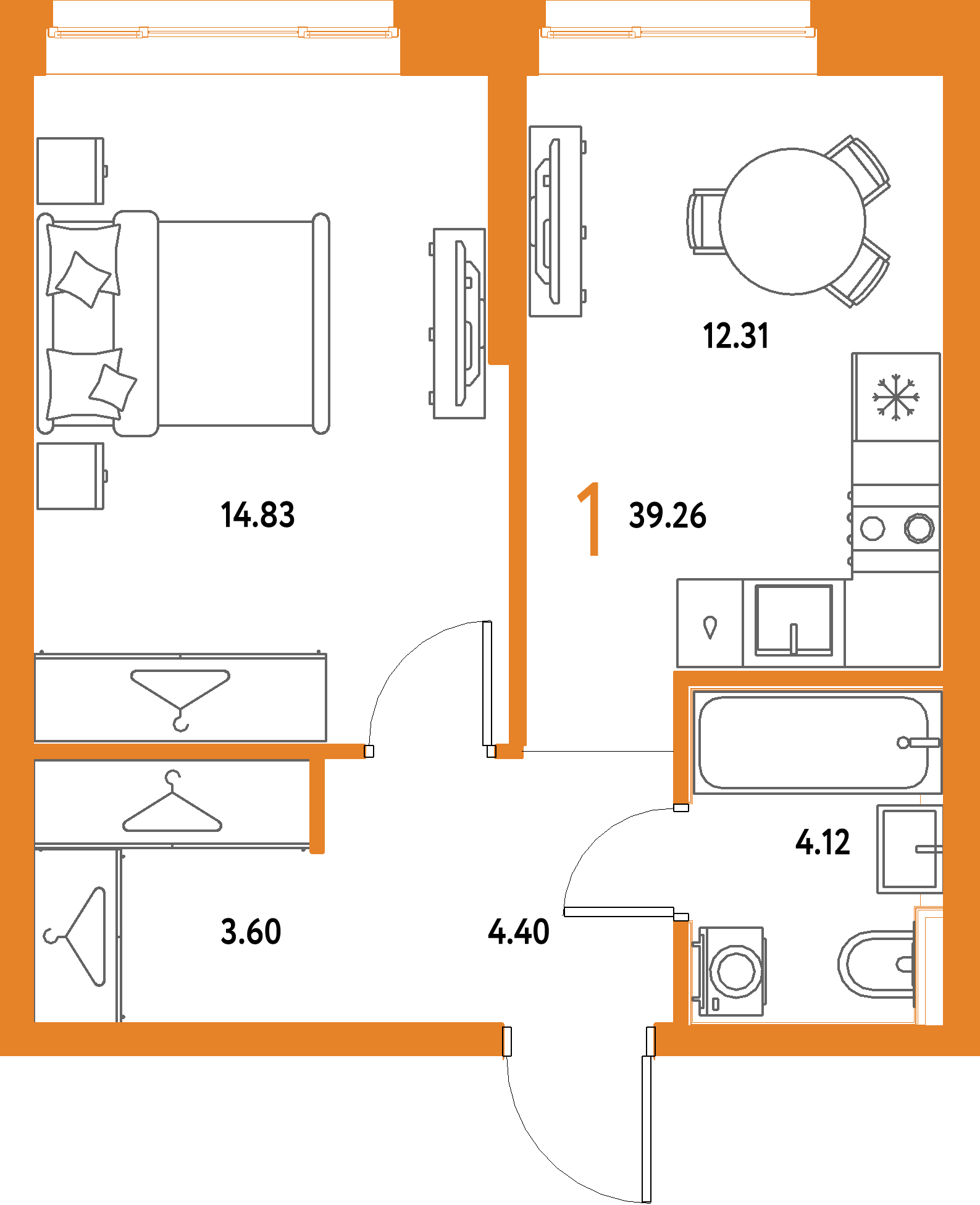 ЖК "Страна.Парковая"-1-комнатная 39.26 м²