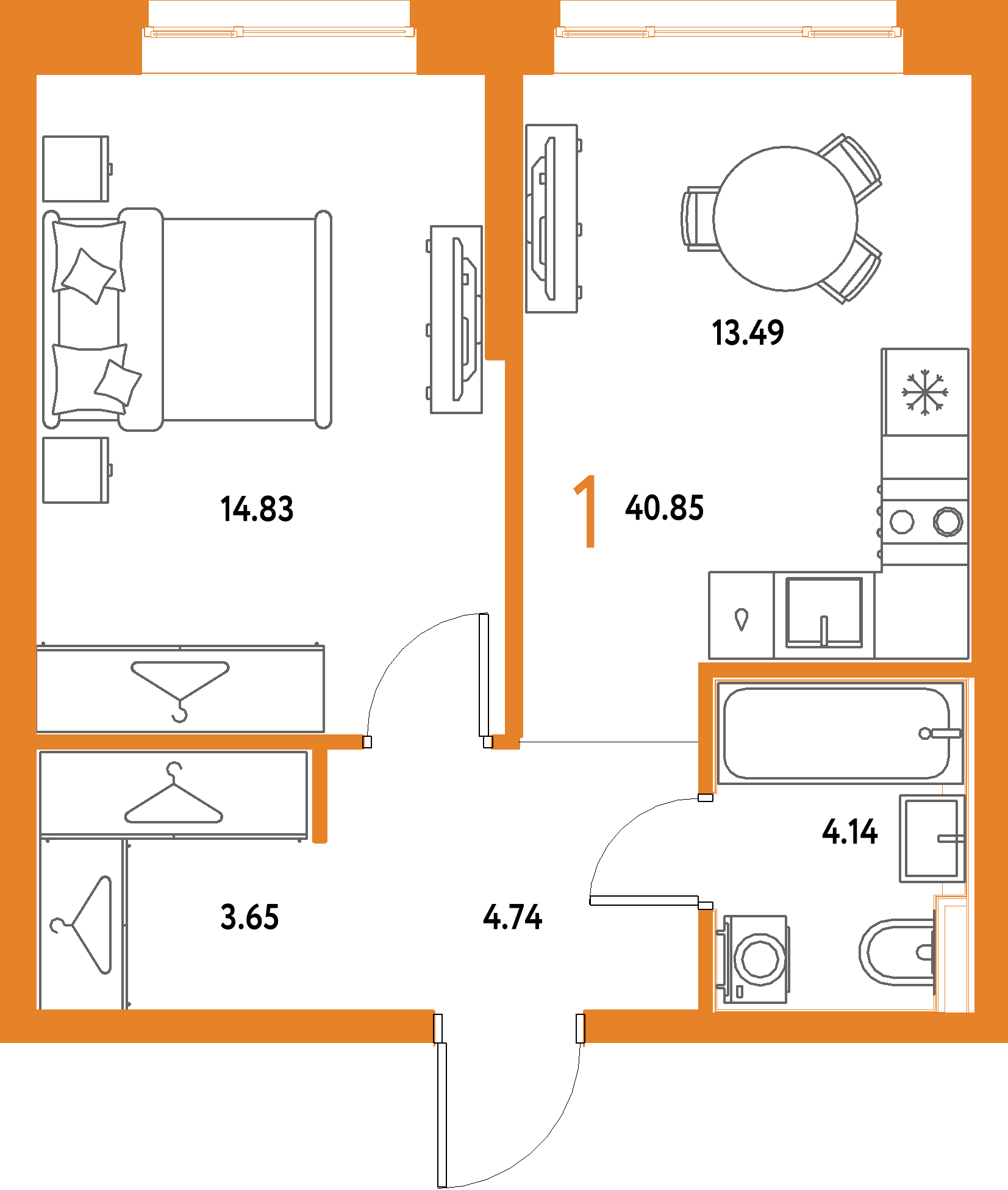 ЖК "Страна.Парковая"-1-комнатная 40.85 м²