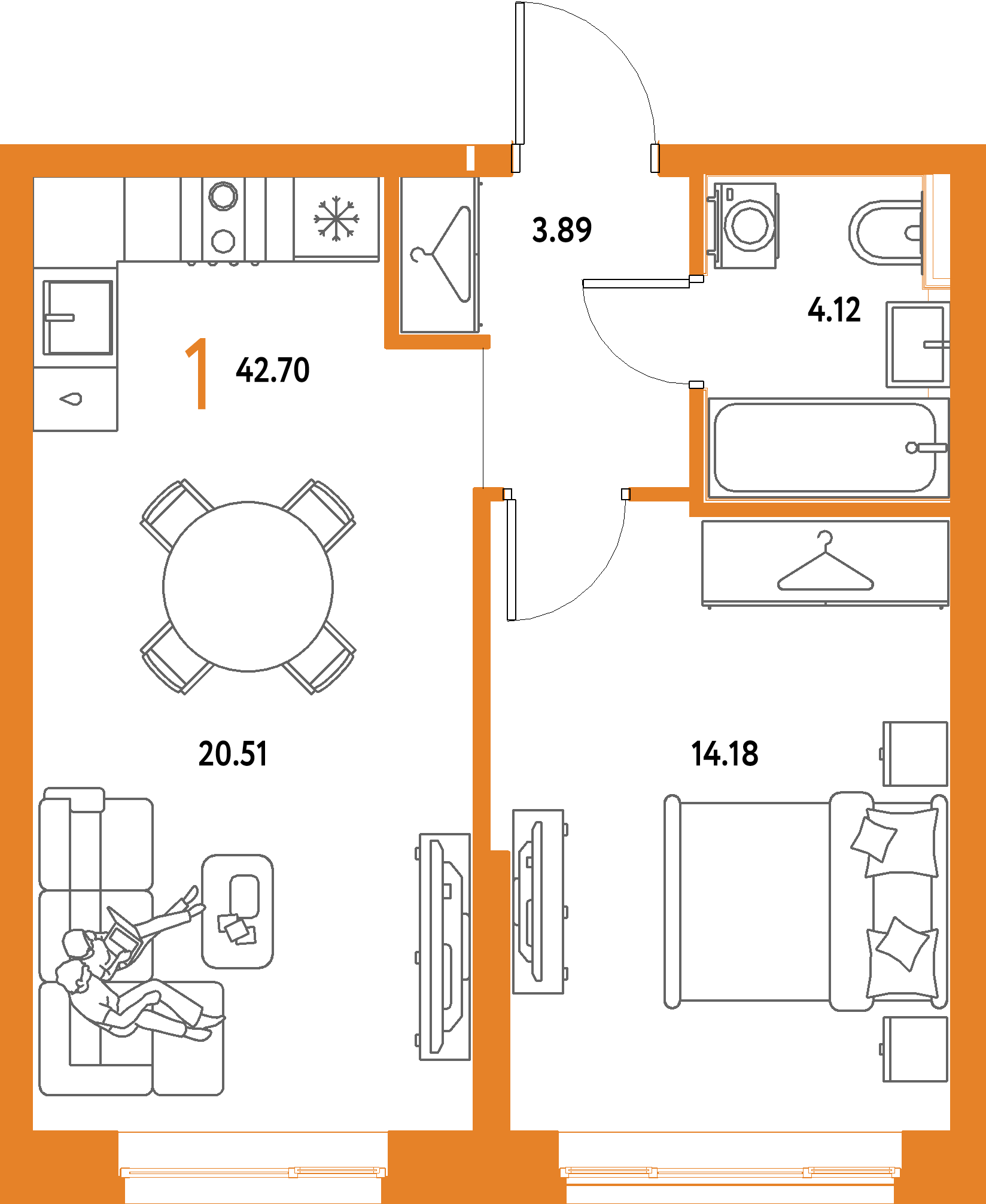 ЖК "Страна.Парковая"-1-комнатная 42.7 м²