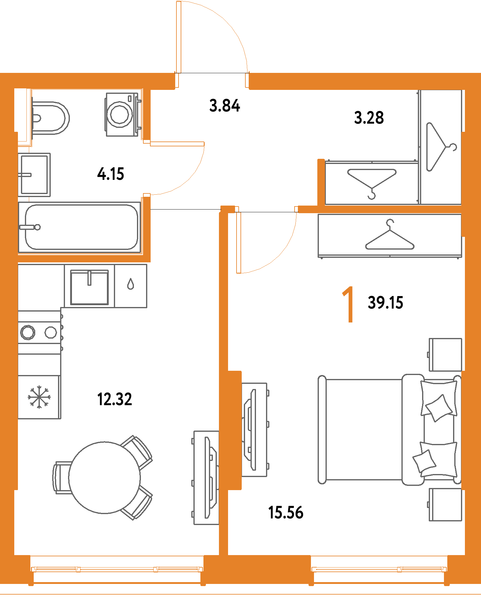 ЖК "Страна.Парковая"-1-комнатная 39.15 м²