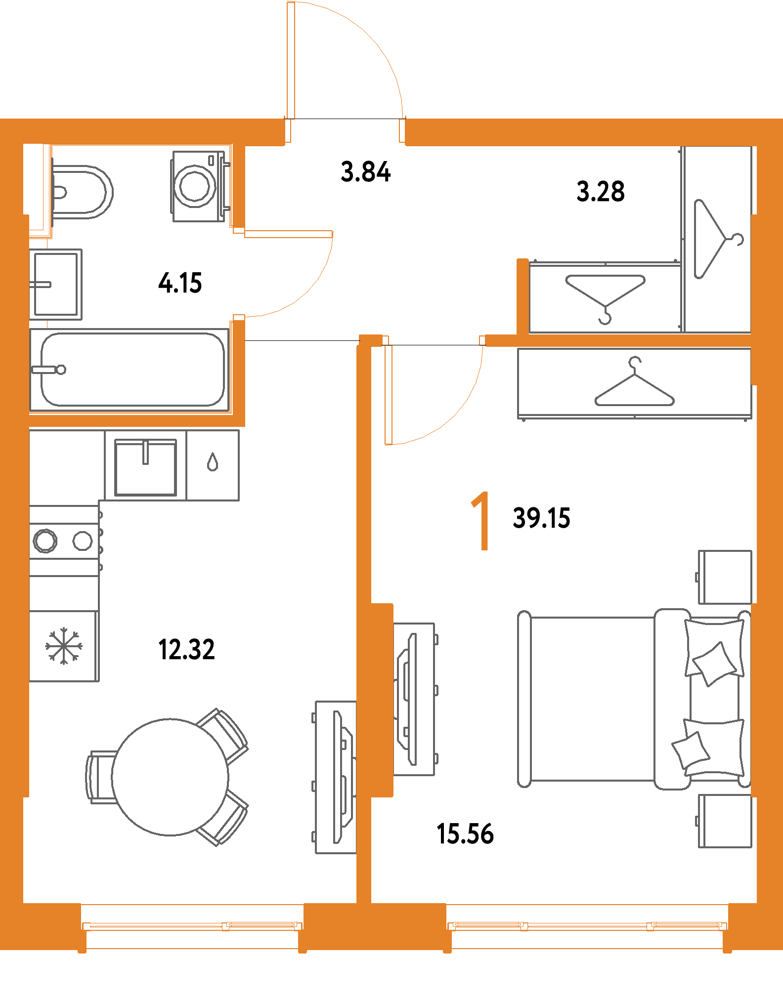 ЖК "Страна.Парковая"-1-комнатная 39.15 м²
