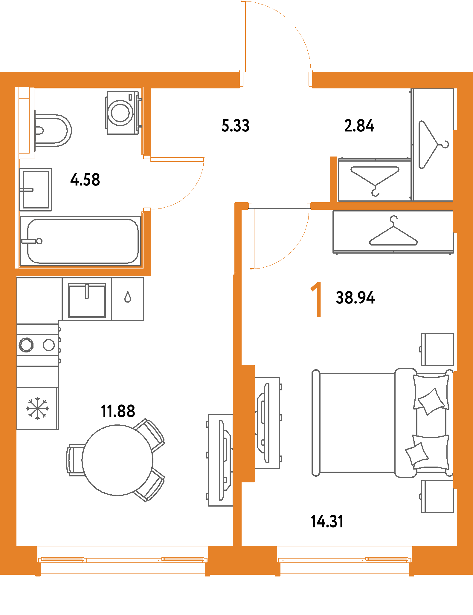 ЖК "Страна.Парковая"-1-комнатная 38.94 м²
