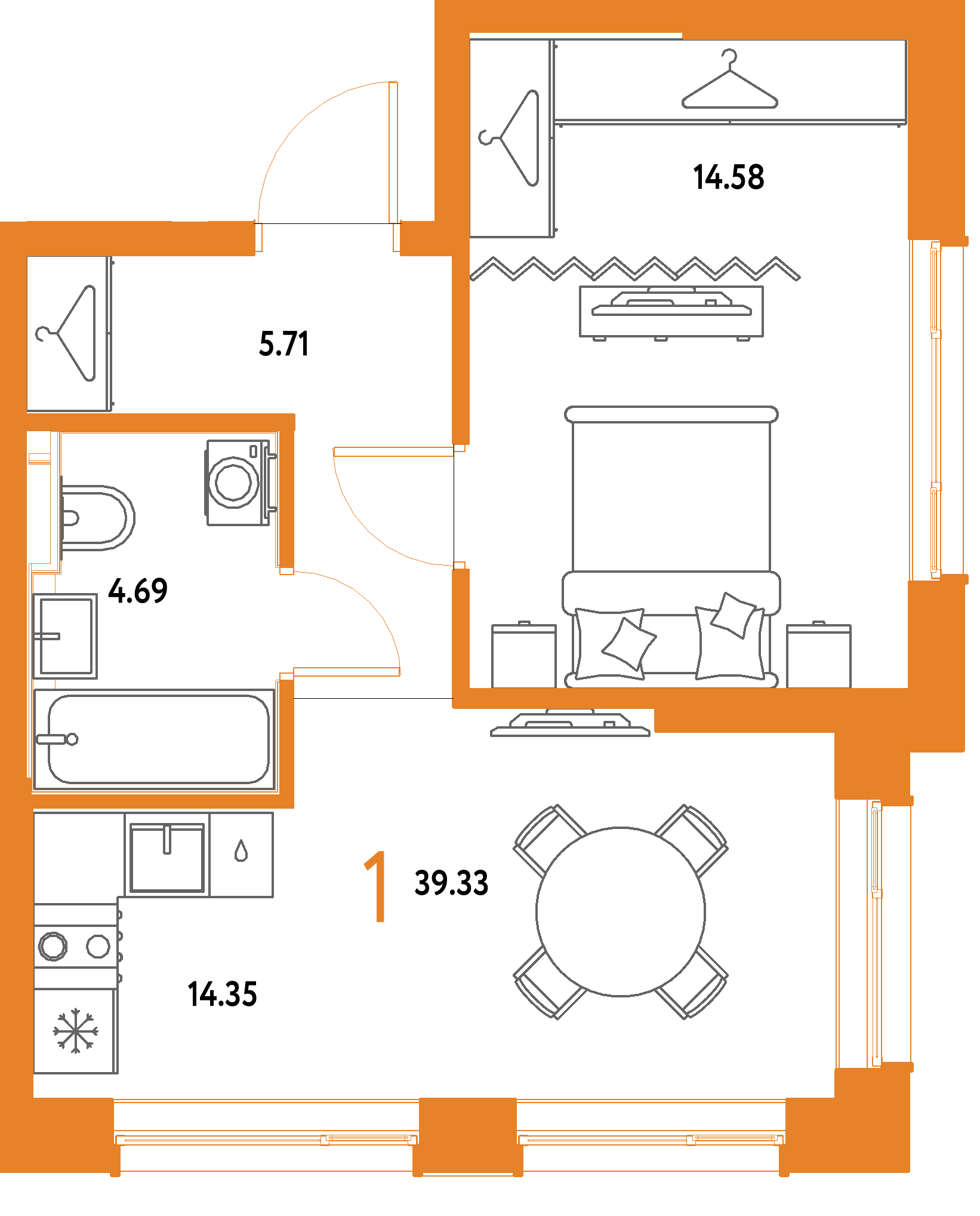 ЖК "Страна.Парковая"-1-комнатная 39.33 м²
