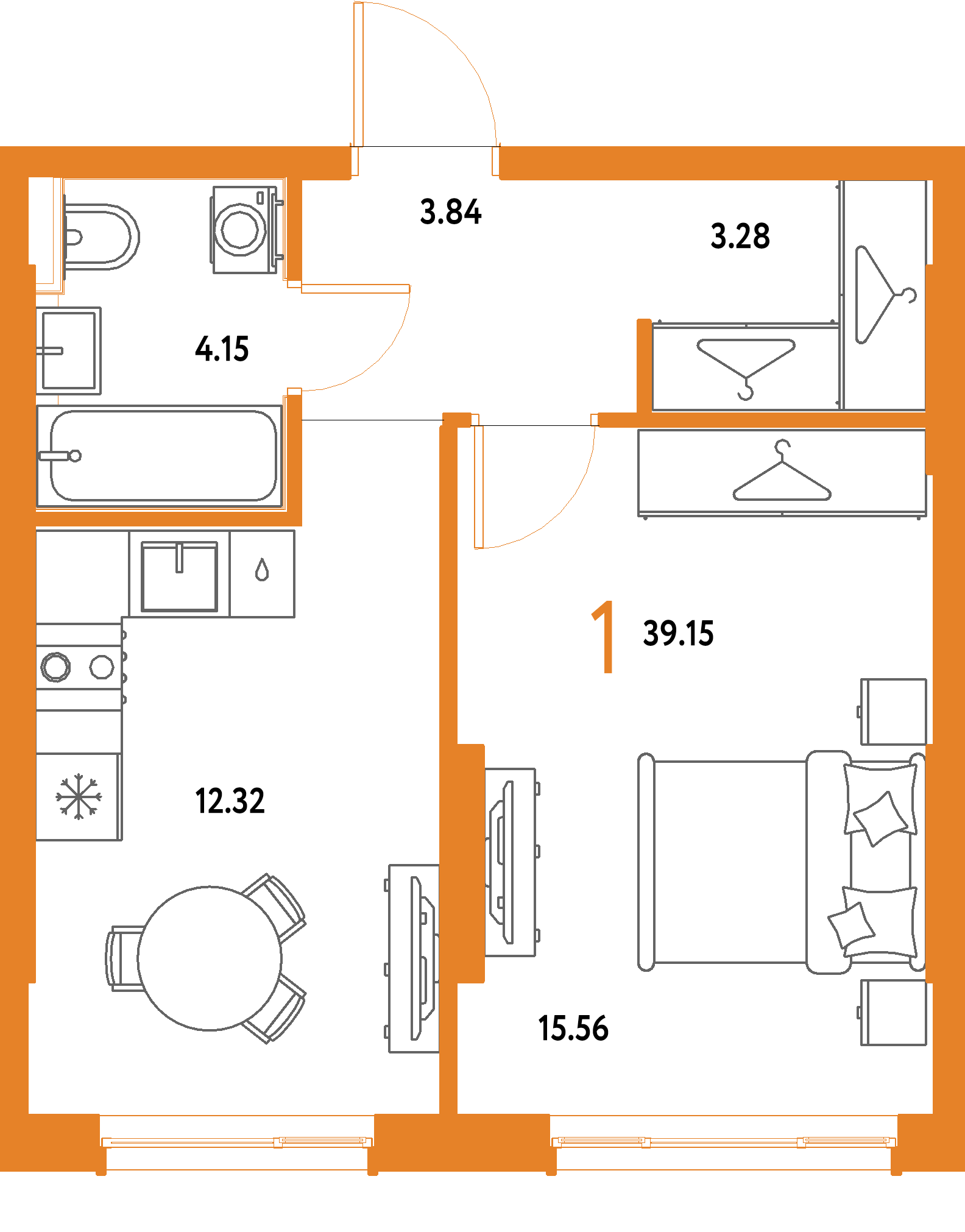 ЖК "Страна.Парковая"-1-комнатная 39.15 м²