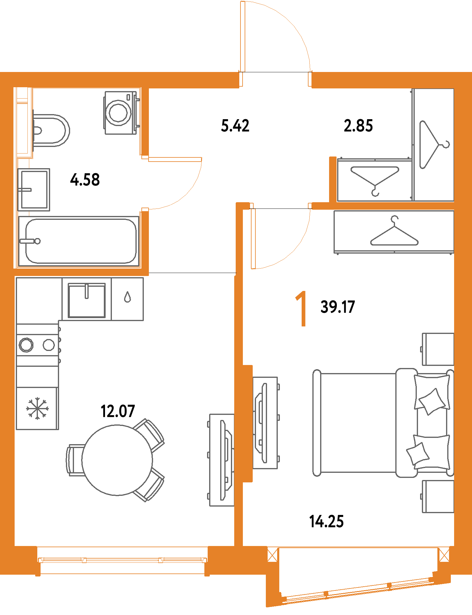 ЖК "Страна.Парковая"-1-комнатная 39.17 м²