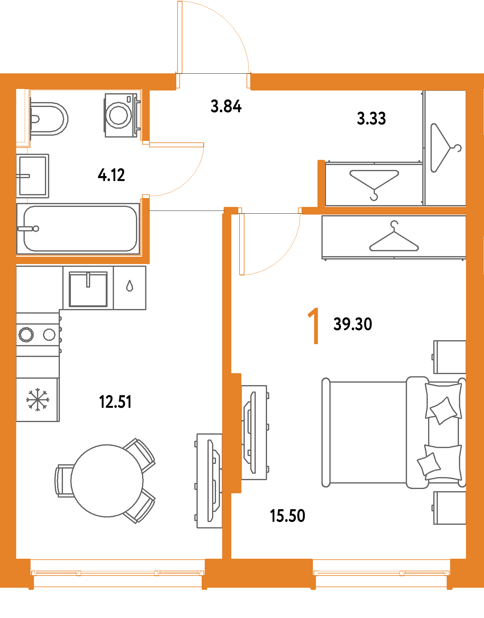 ЖК "Страна.Парковая"-1-комнатная 39.3 м²