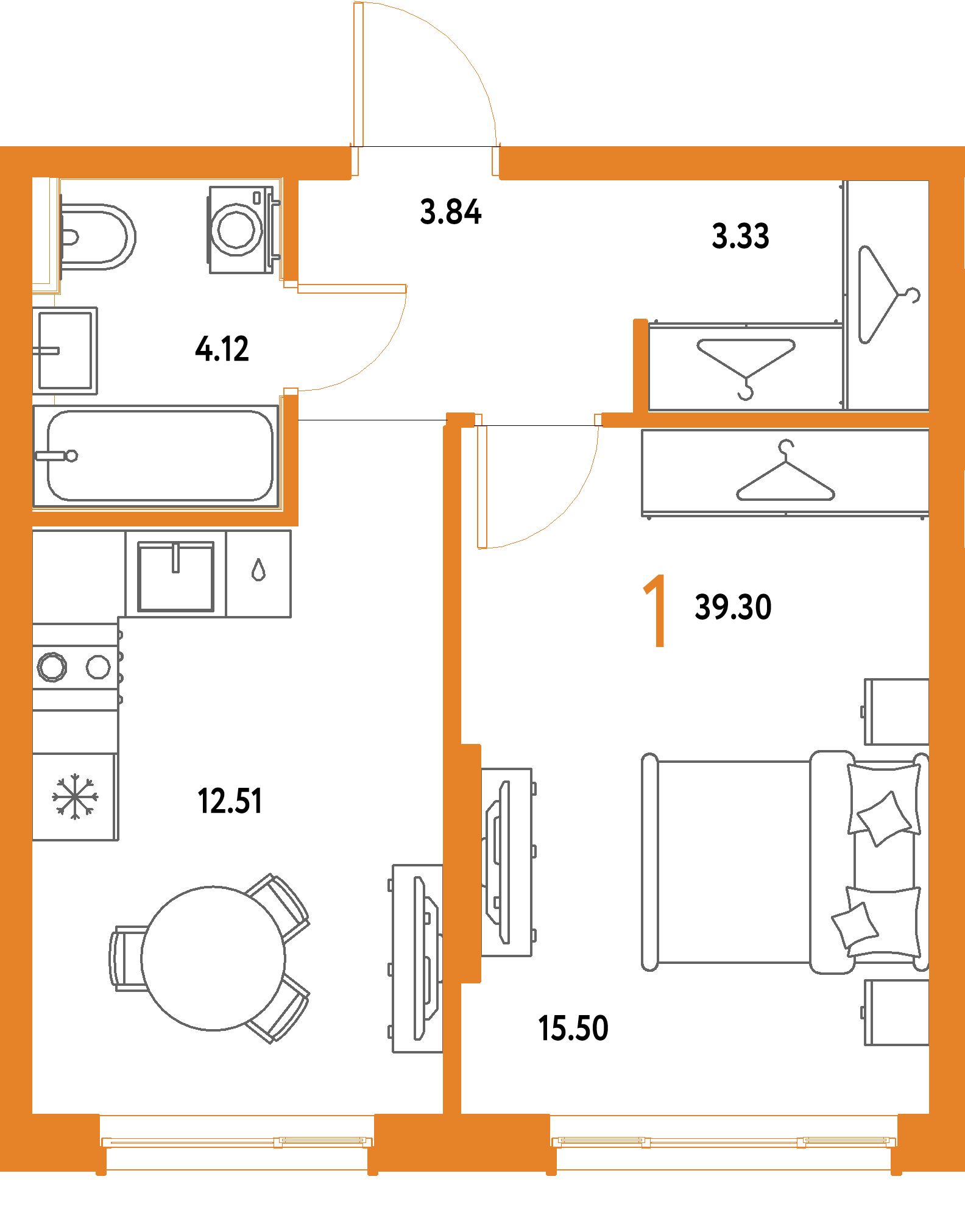 ЖК "Страна.Парковая"-1-комнатная 39.3 м²