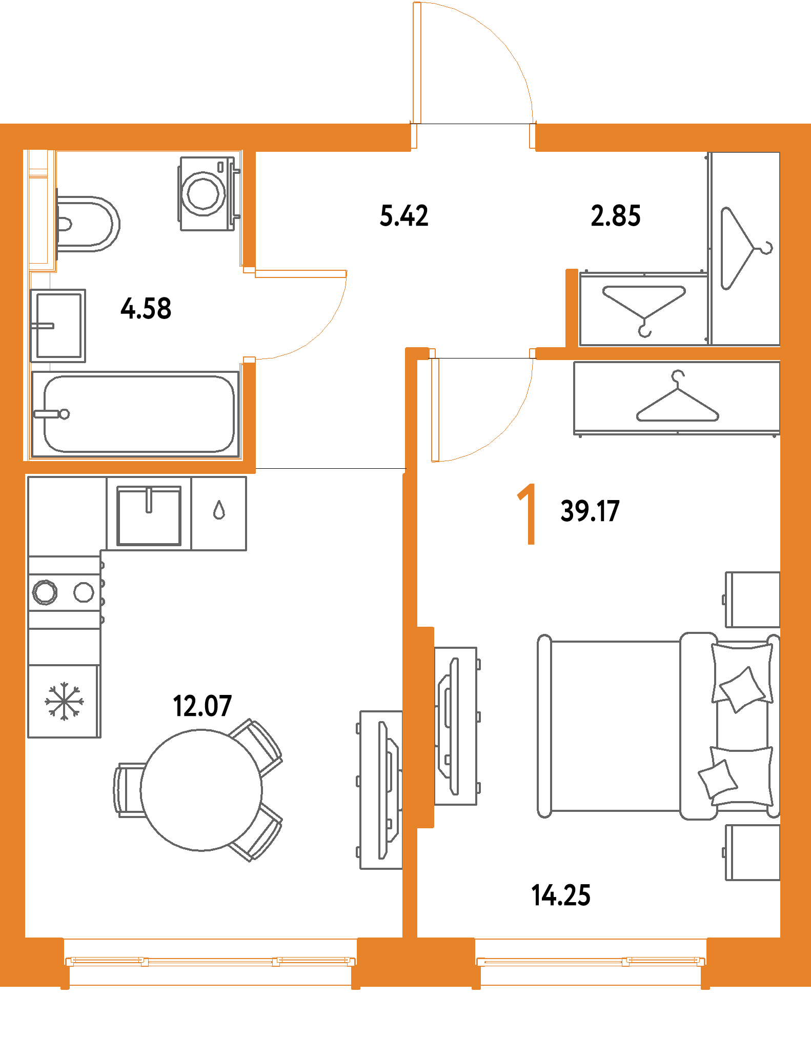 ЖК "Страна.Парковая"-1-комнатная 39.17 м²