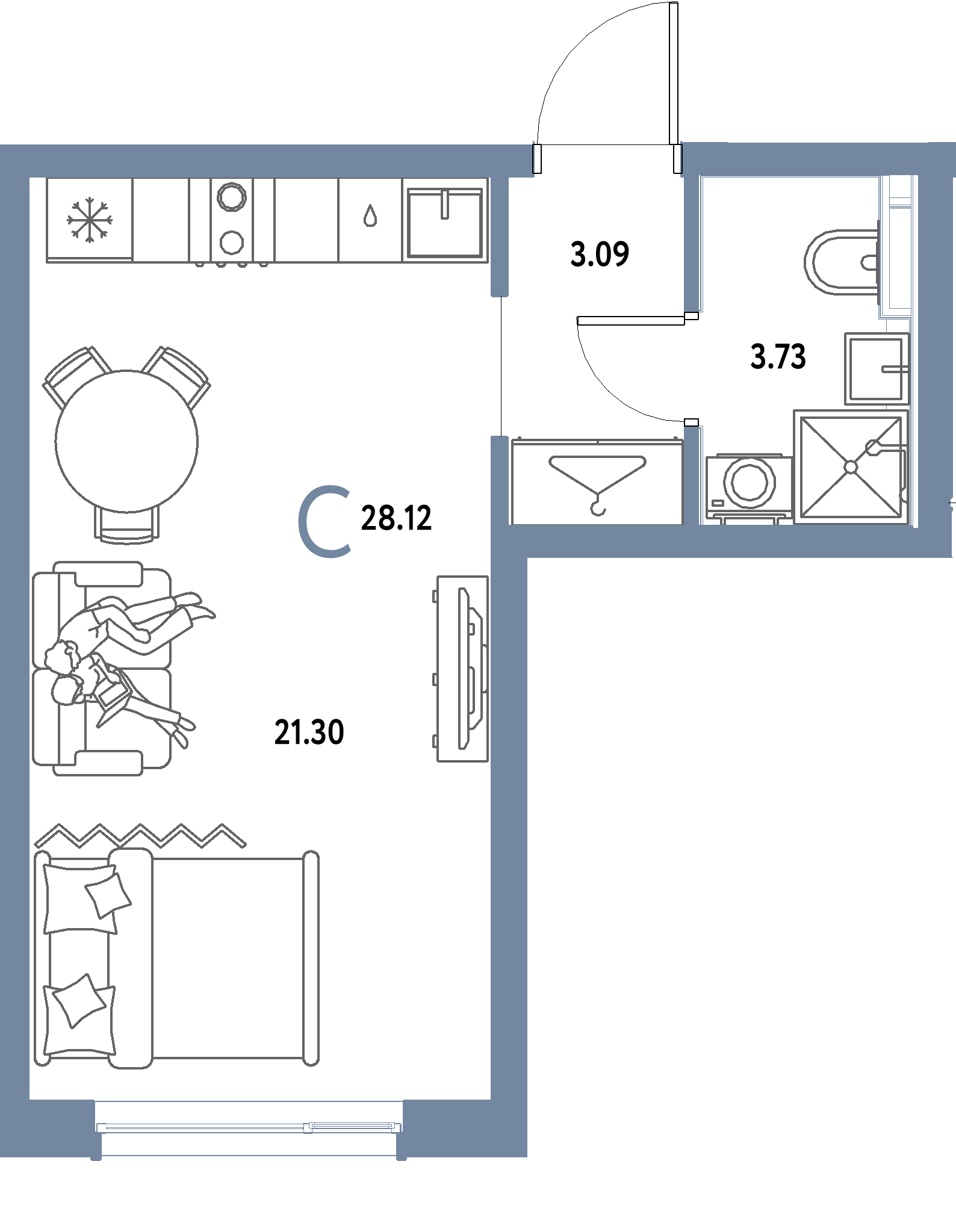 ЖК "Страна.Парковая"-Студия 28.12 м²