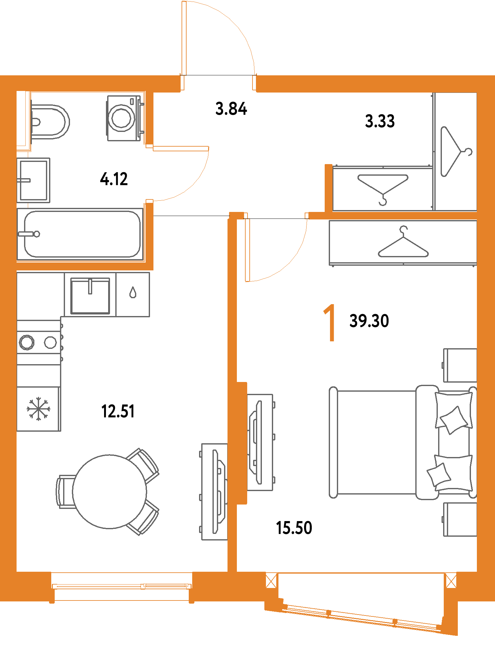ЖК "Страна.Парковая"-1-комнатная 39.3 м²