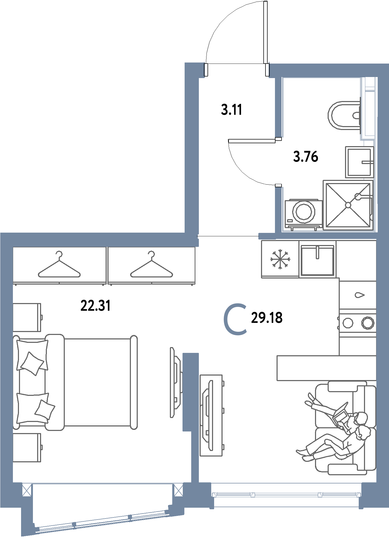 ЖК "Страна.Парковая"-Студия 29.18 м²