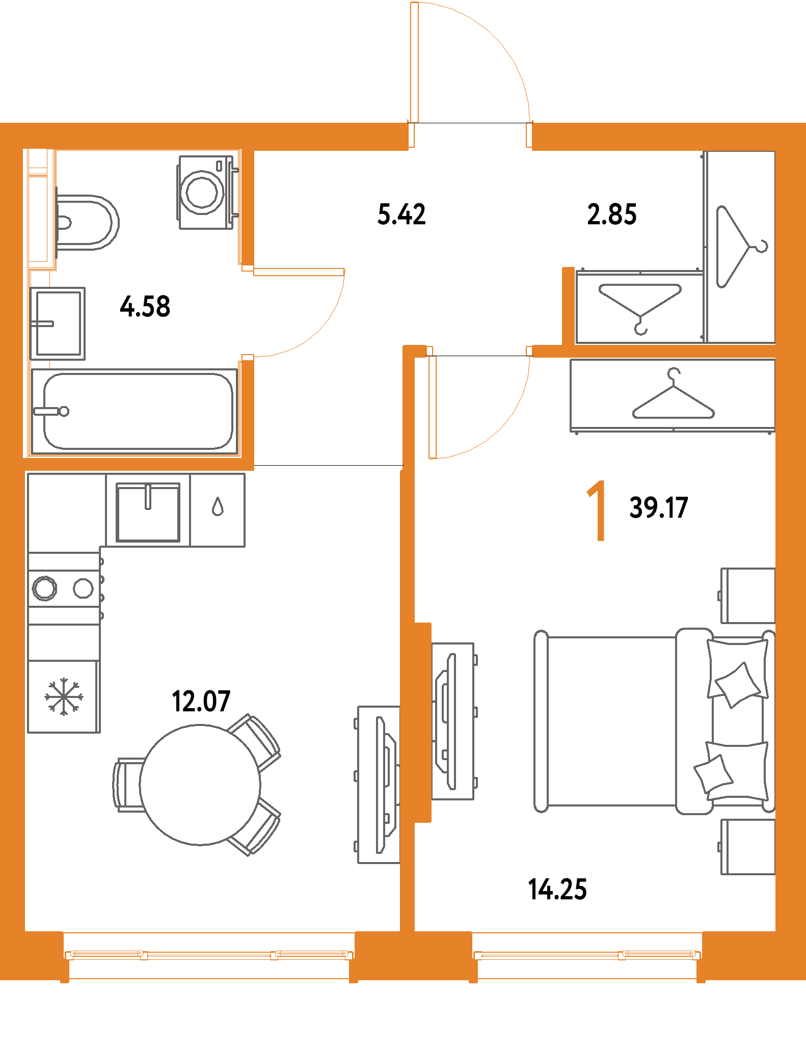 ЖК "Страна.Парковая"-1-комнатная 39.17 м²