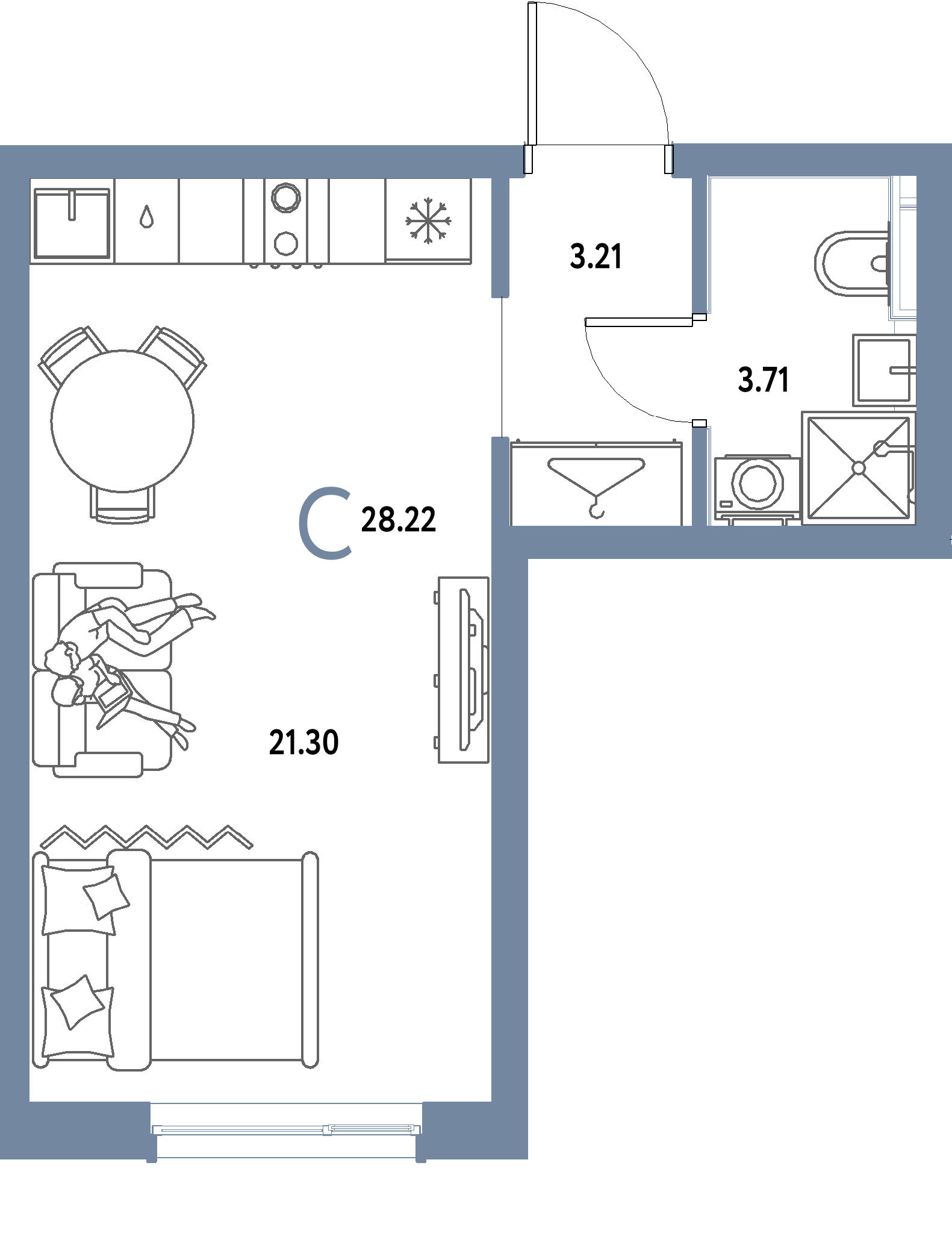 ЖК "Страна.Парковая"-Студия 28.22 м²