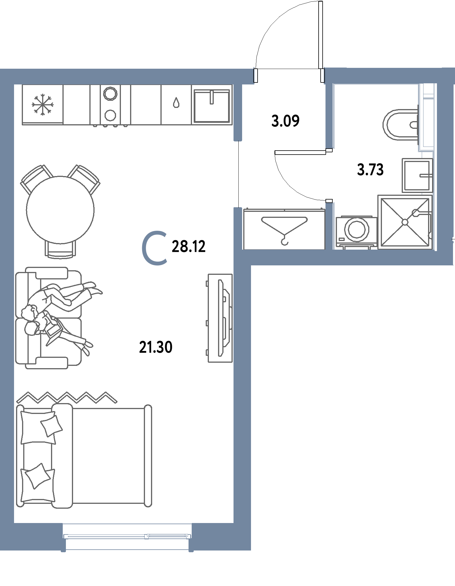 ЖК "Страна.Парковая"-Студия 28.12 м²