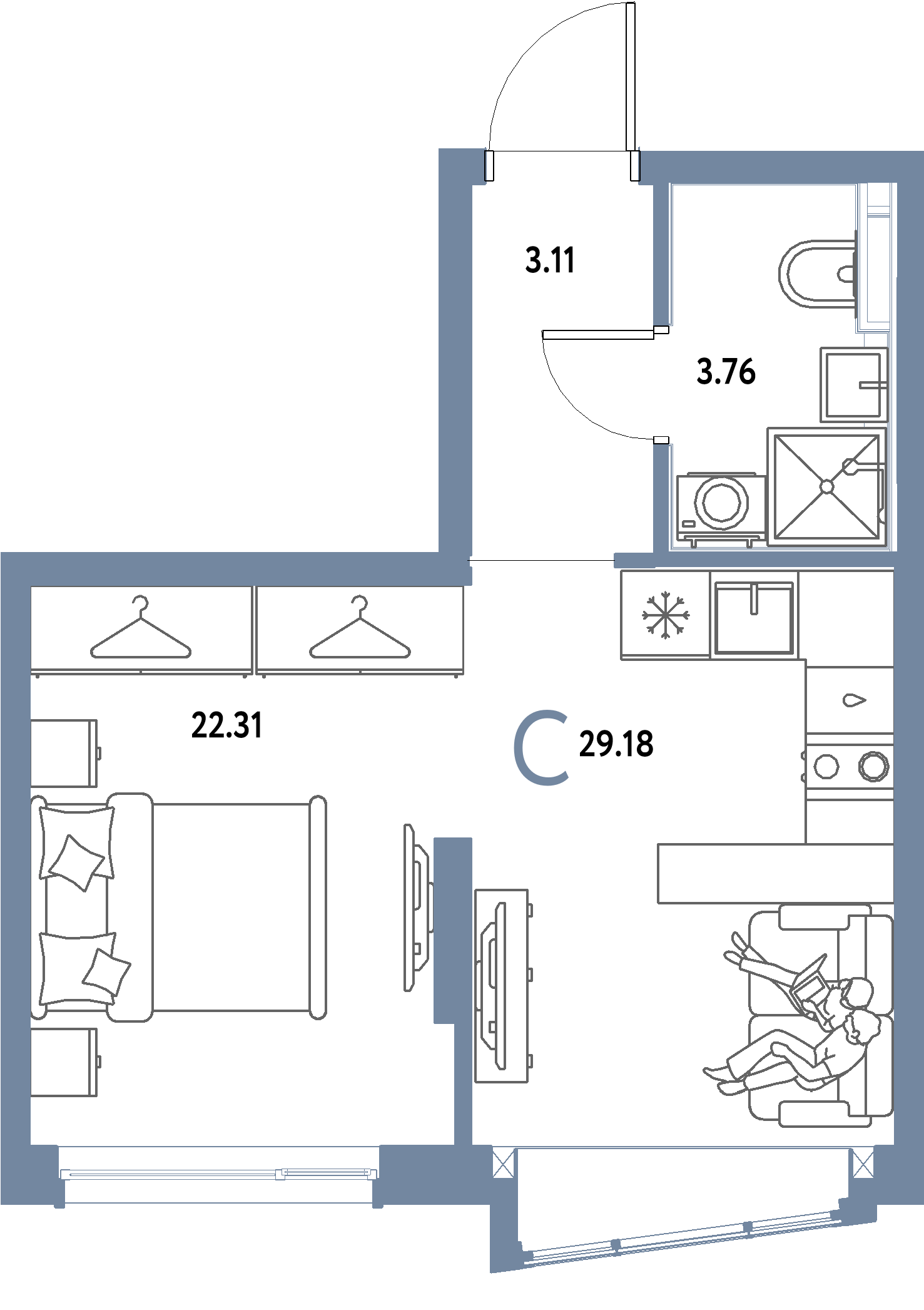 ЖК "Страна.Парковая"-Студия 29.18 м²
