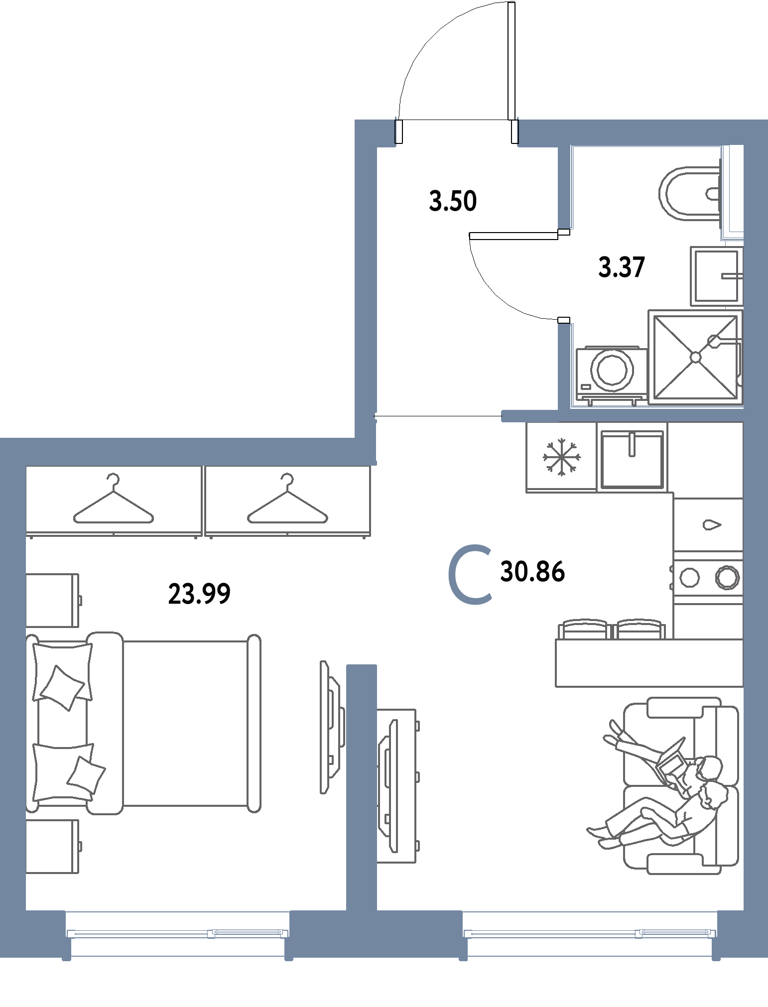 ЖК "Страна.Парковая"-Студия 30.86 м²
