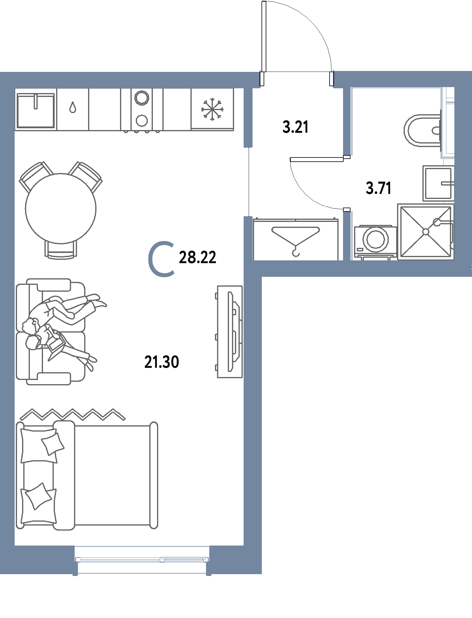 ЖК "Страна.Парковая"-Студия 28.22 м²