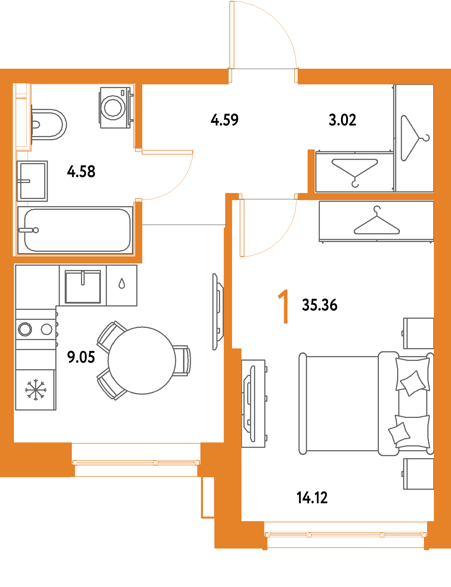 ЖК "Страна.Парковая"-1-комнатная 35.36 м²