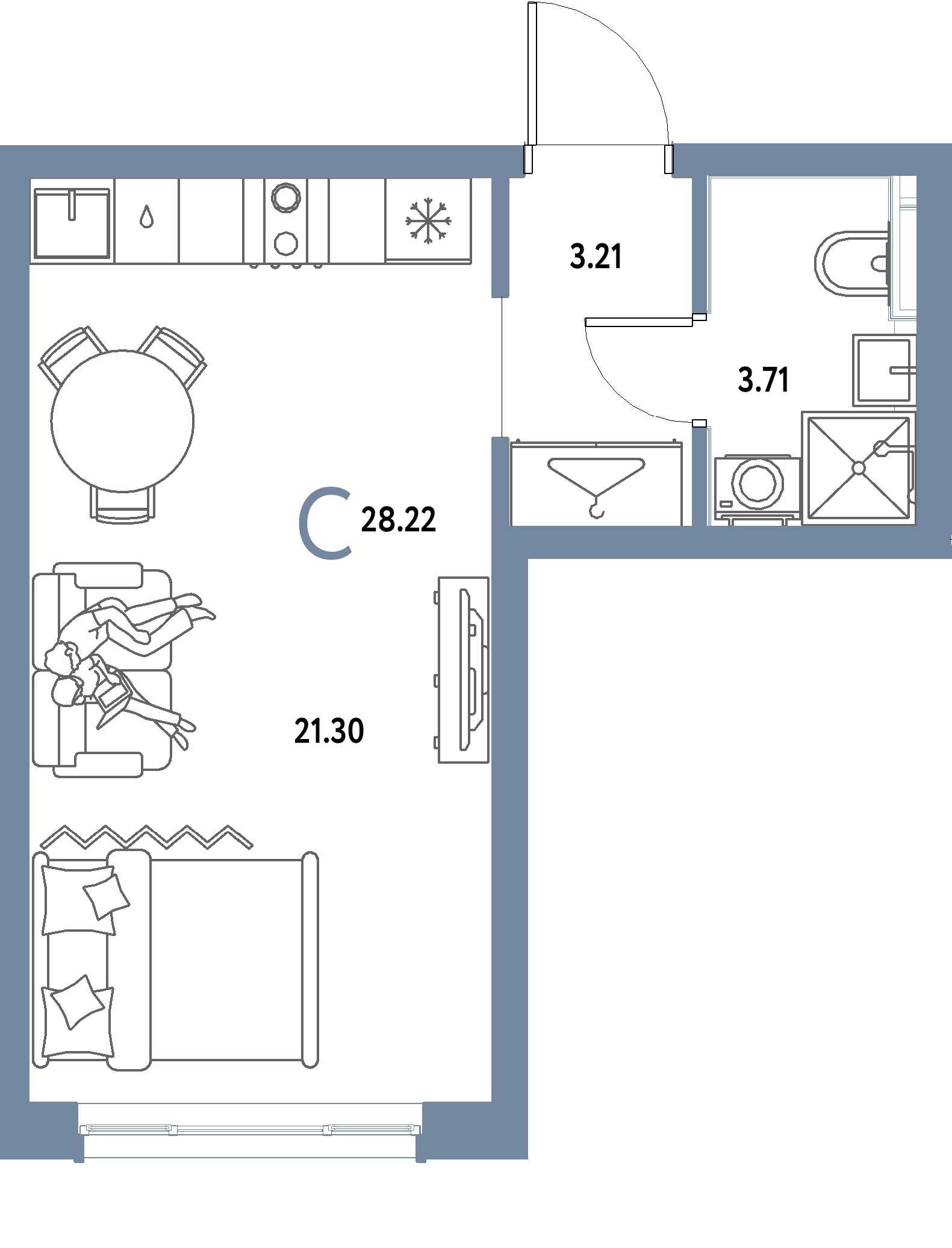 ЖК "Страна.Парковая"-Студия 28.22 м²