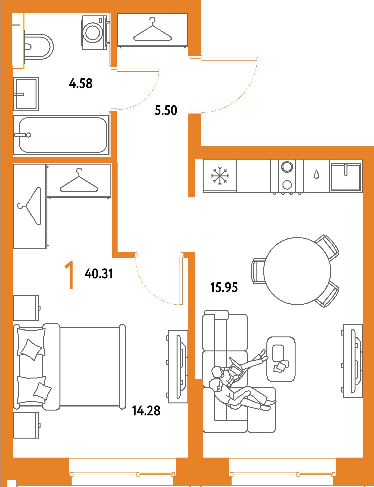 ЖК "Страна.Парковая"-1-комнатная 40.31 м²