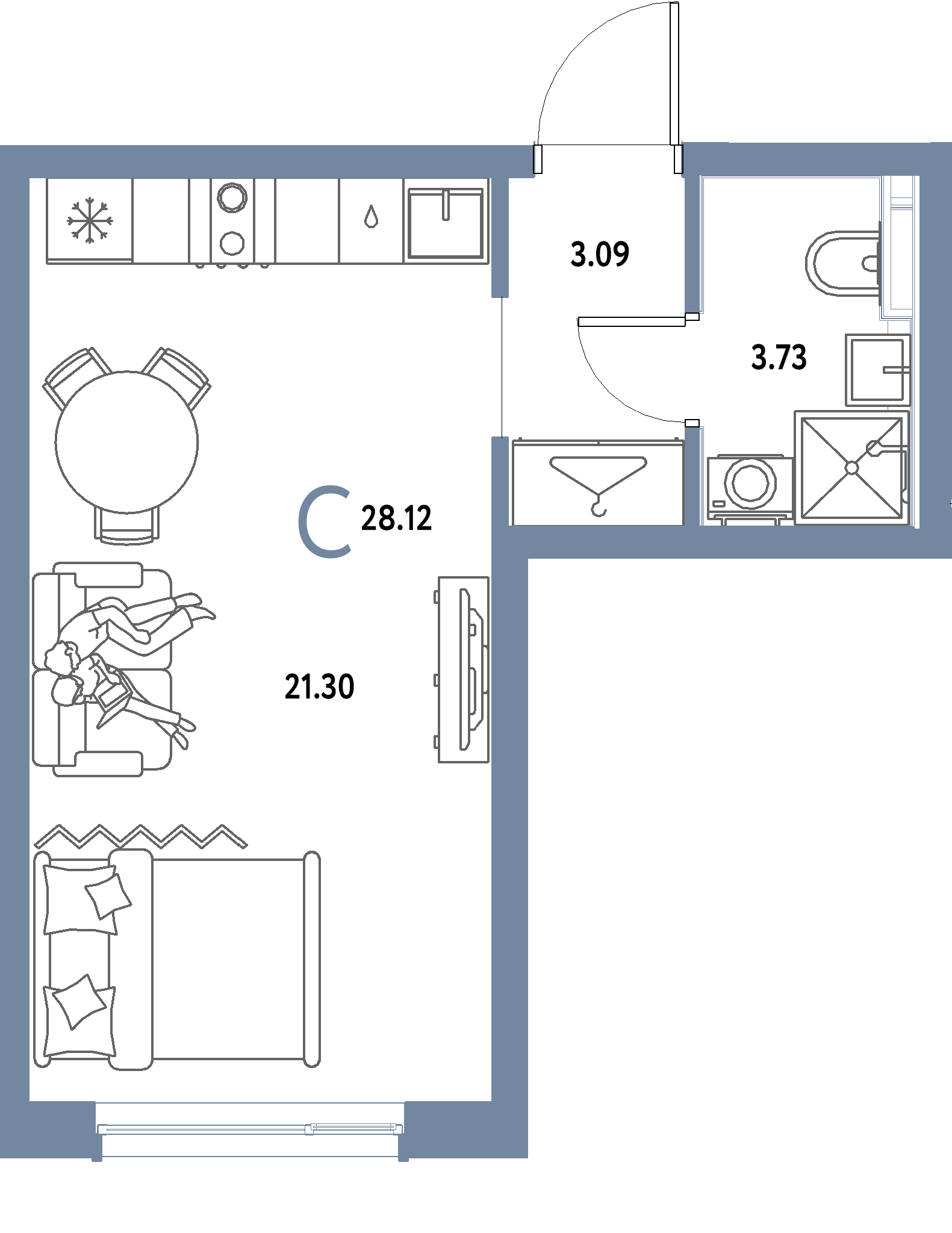 ЖК "Страна.Парковая"-Студия 28.12 м²