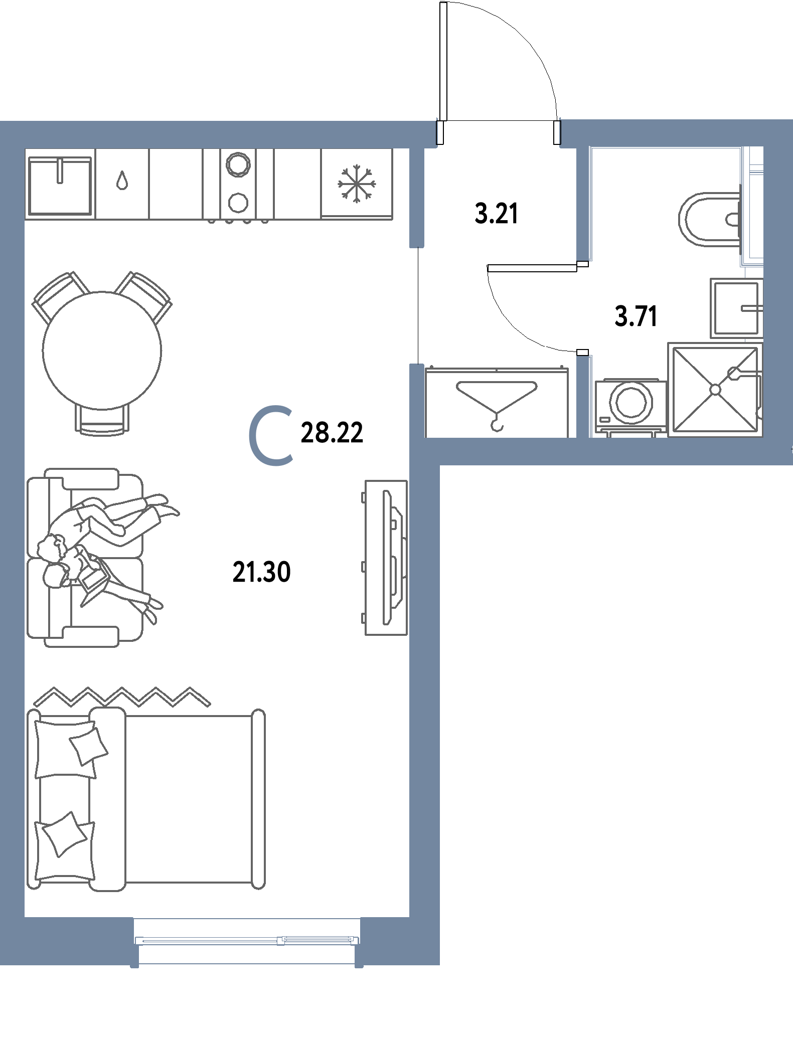 ЖК "Страна.Парковая"-Студия 28.22 м²