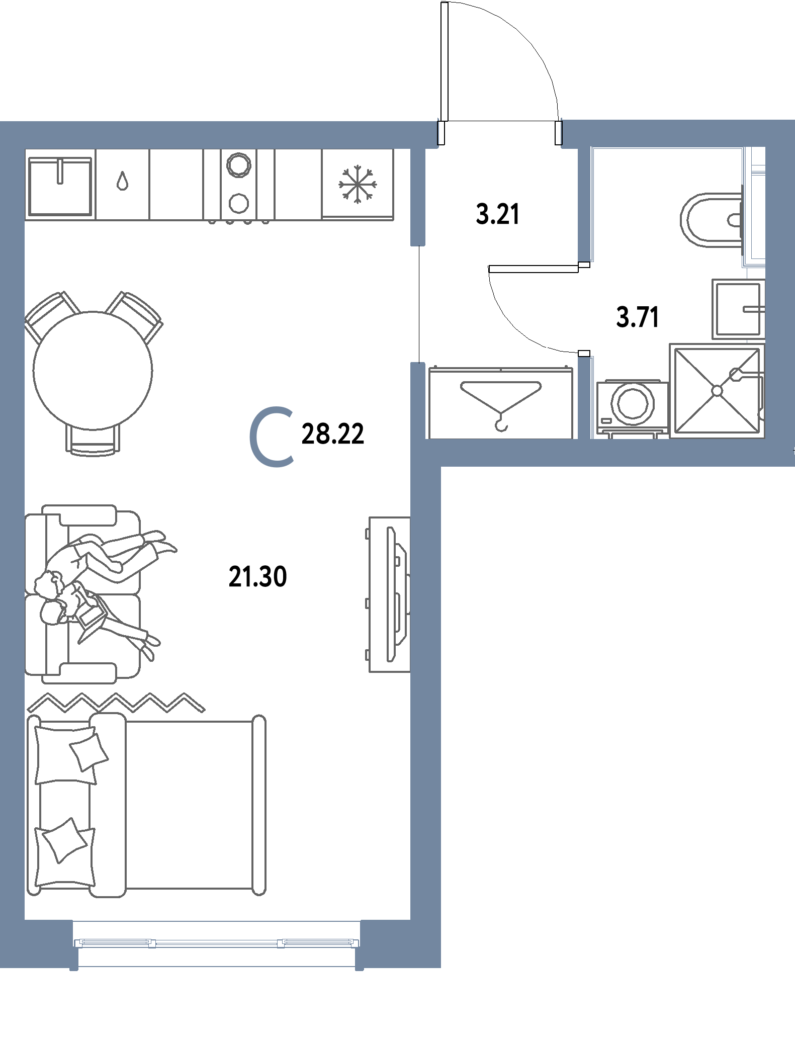 ЖК "Страна.Парковая"-Студия 28.22 м²