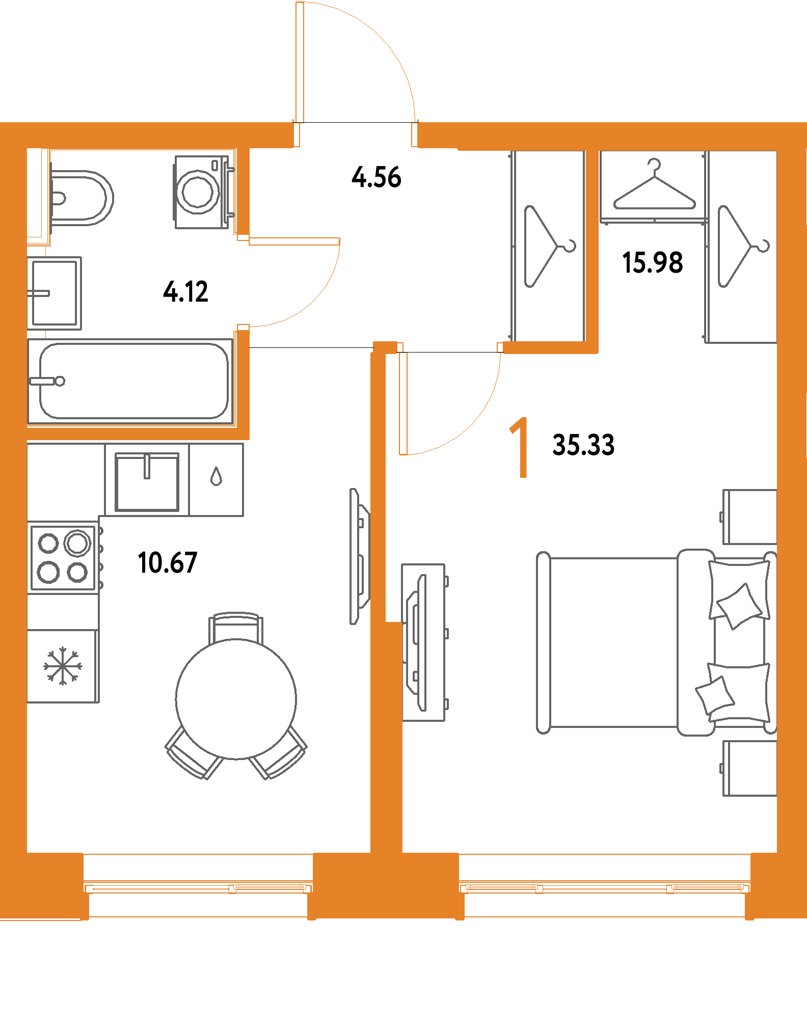 ЖК "Страна.Парковая"-1-комнатная 35.33 м²
