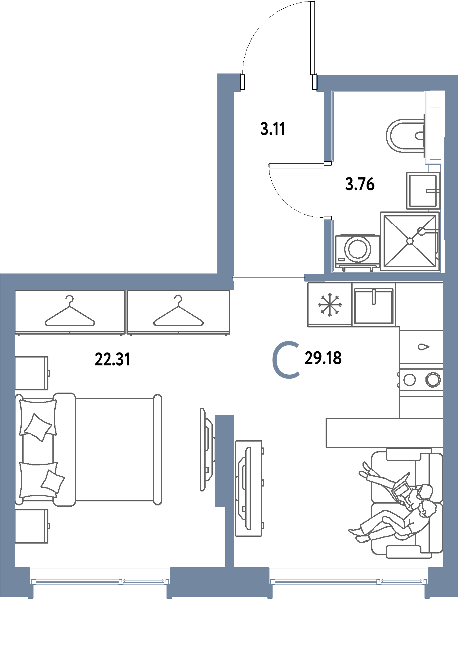 ЖК "Страна.Парковая"-Студия 29.18 м²