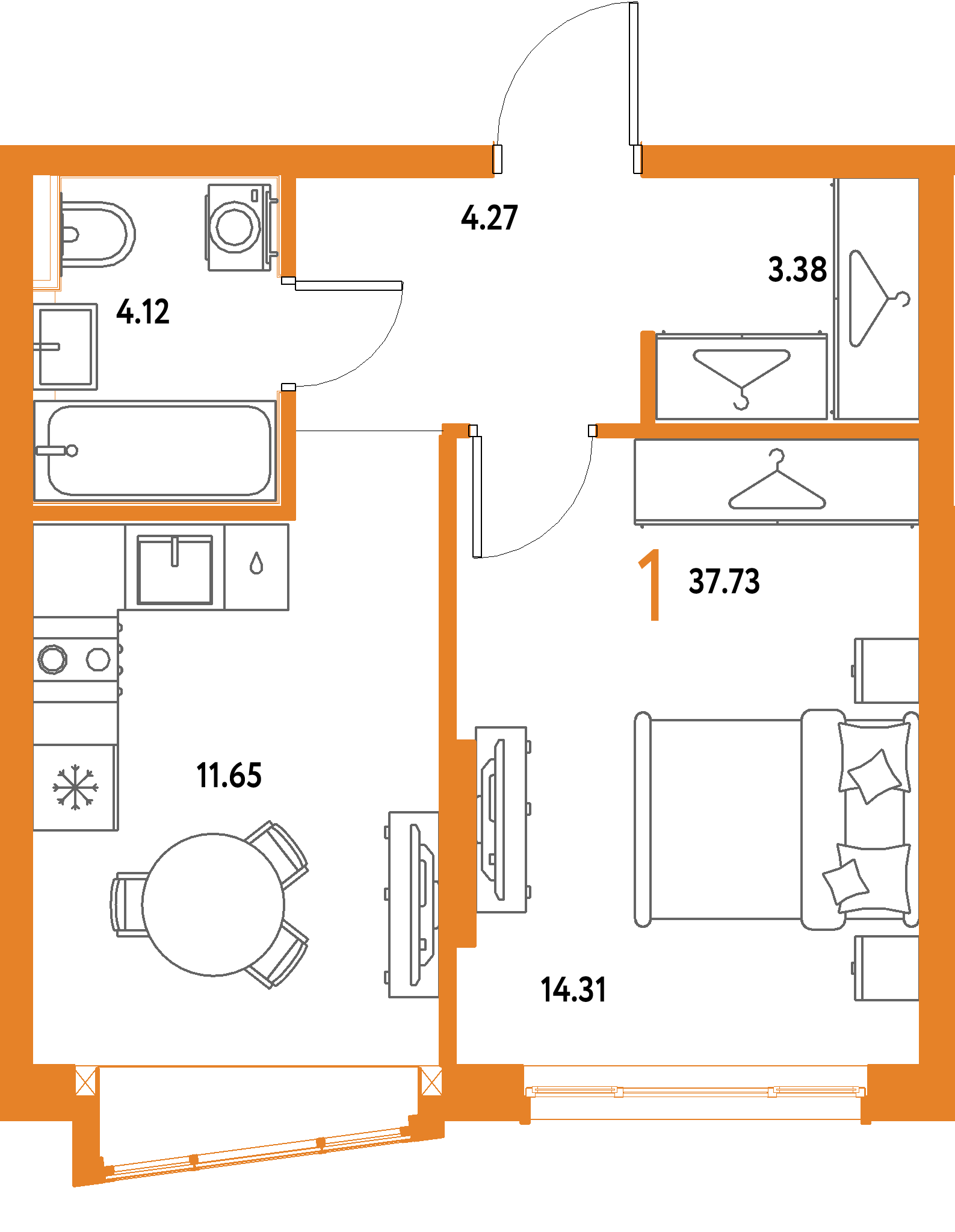 ЖК "Страна.Парковая"-1-комнатная 37.73 м²