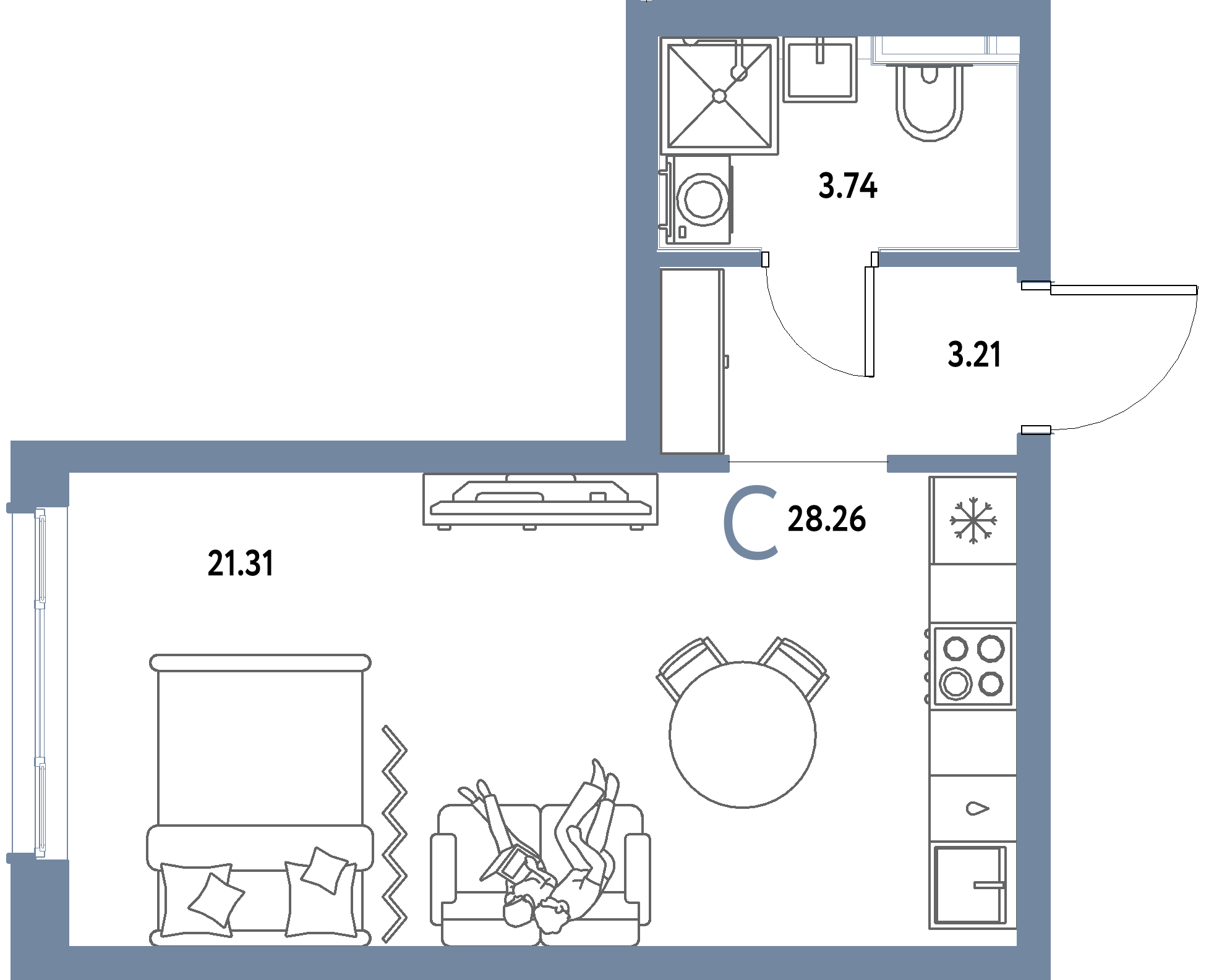 ЖК "Страна.Парковая"-Студия 28.26 м²