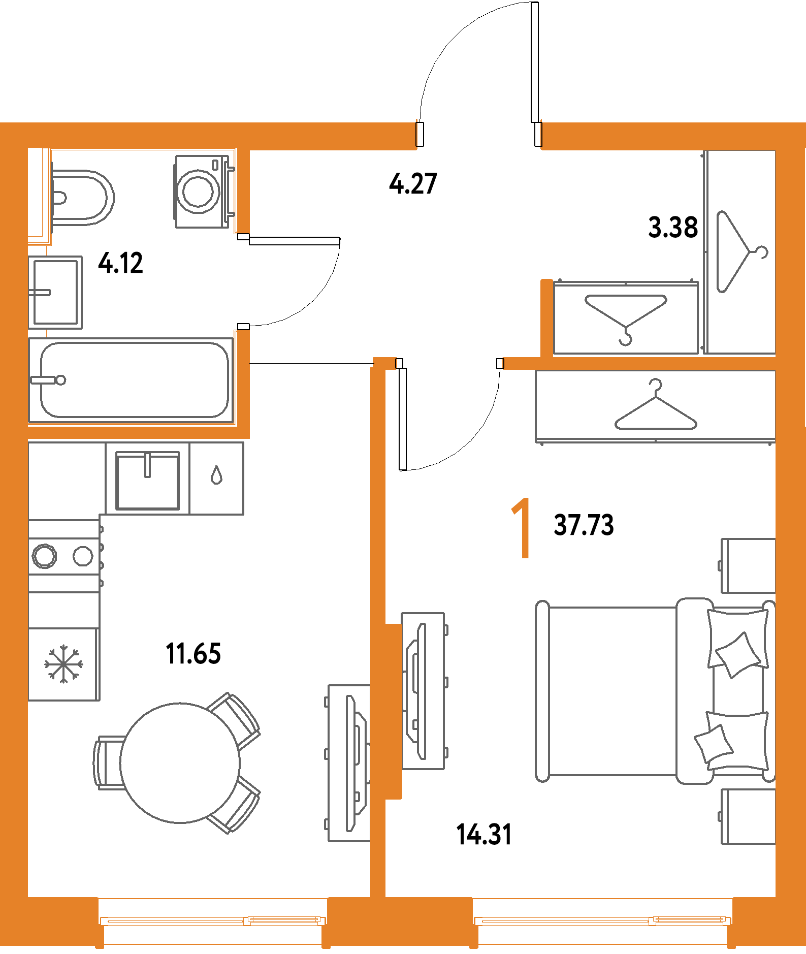 ЖК "Страна.Парковая"-1-комнатная 37.73 м²