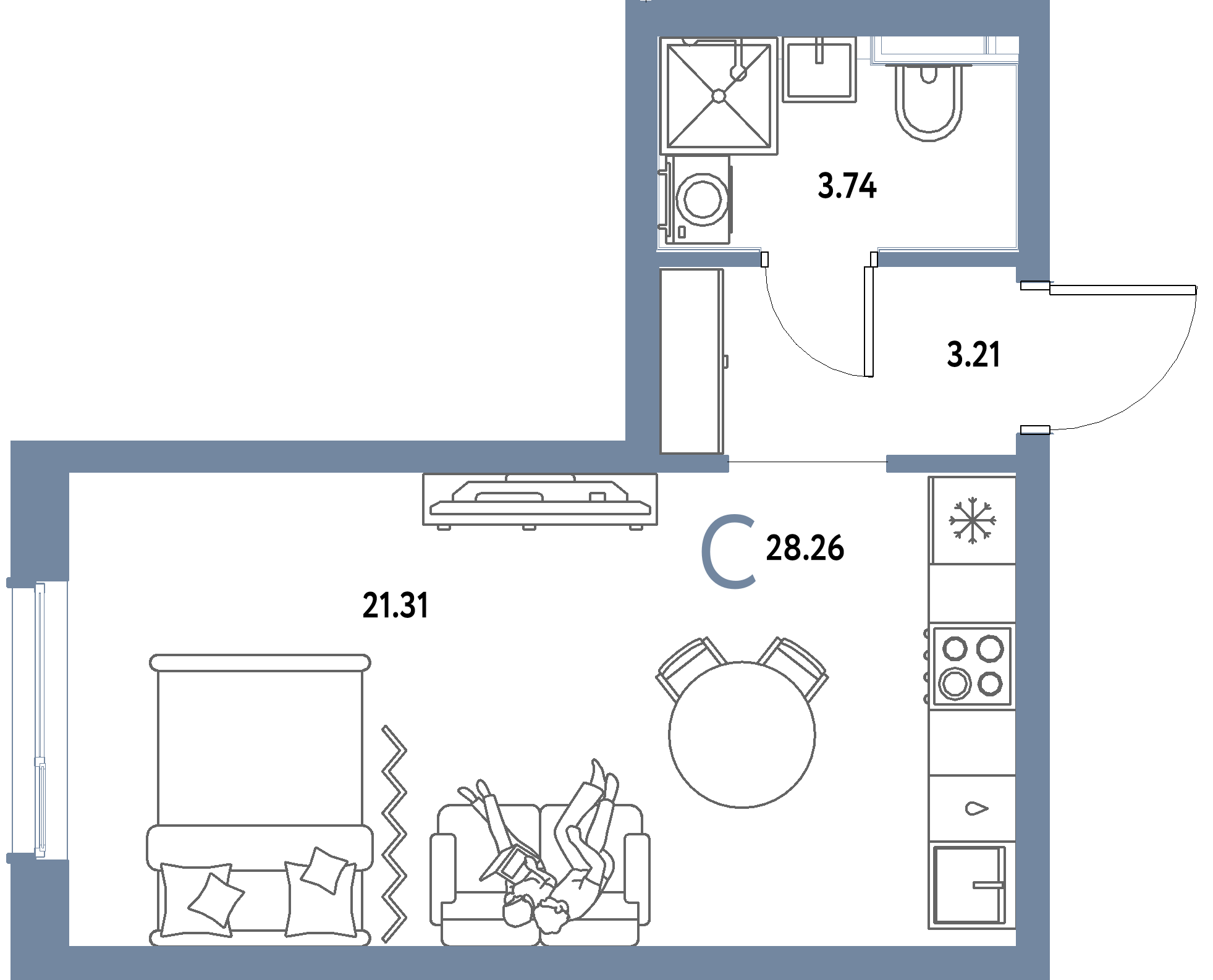 ЖК "Страна.Парковая"-Студия 28.26 м²
