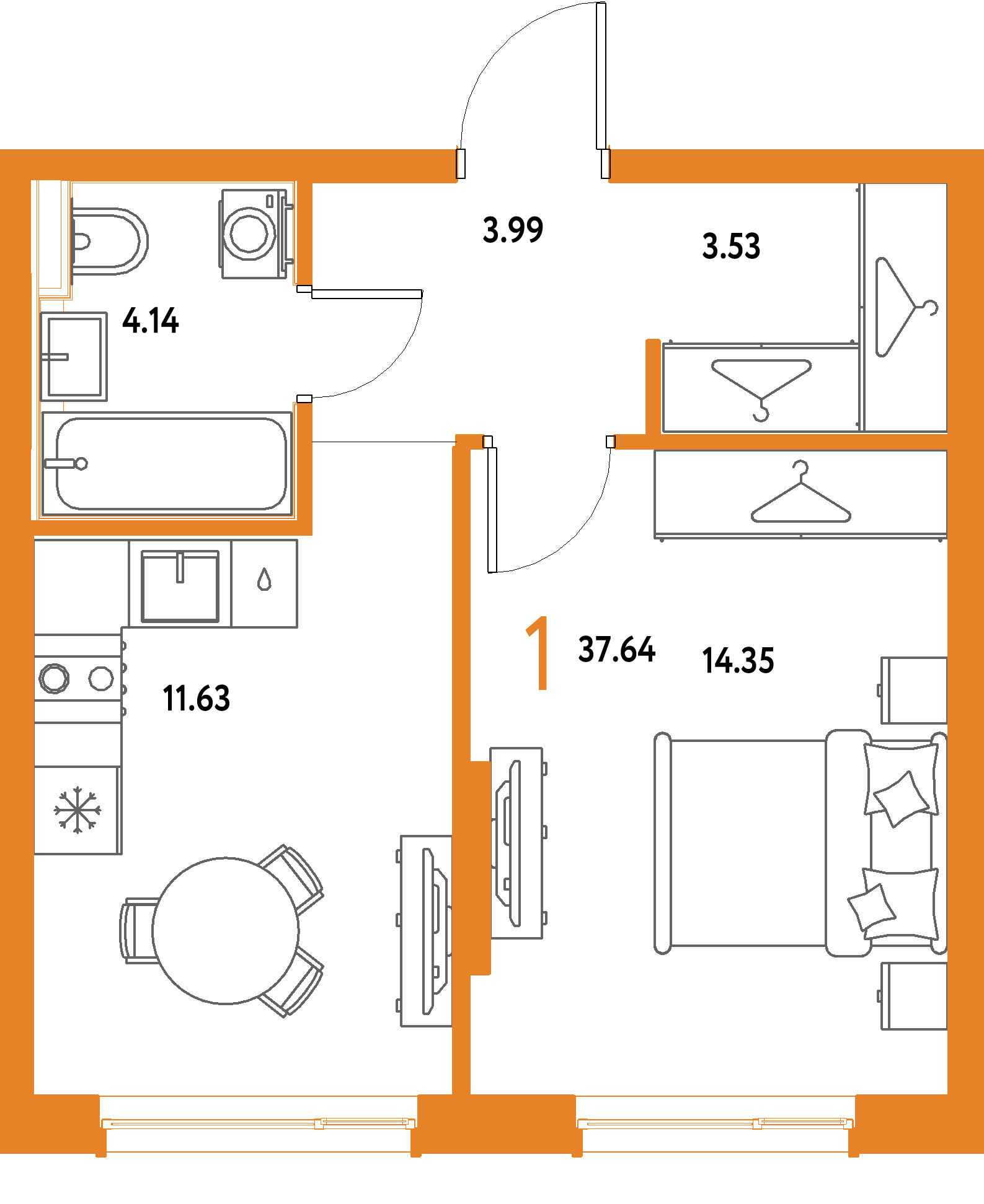 ЖК "Страна.Парковая"-1-комнатная 37.64 м²